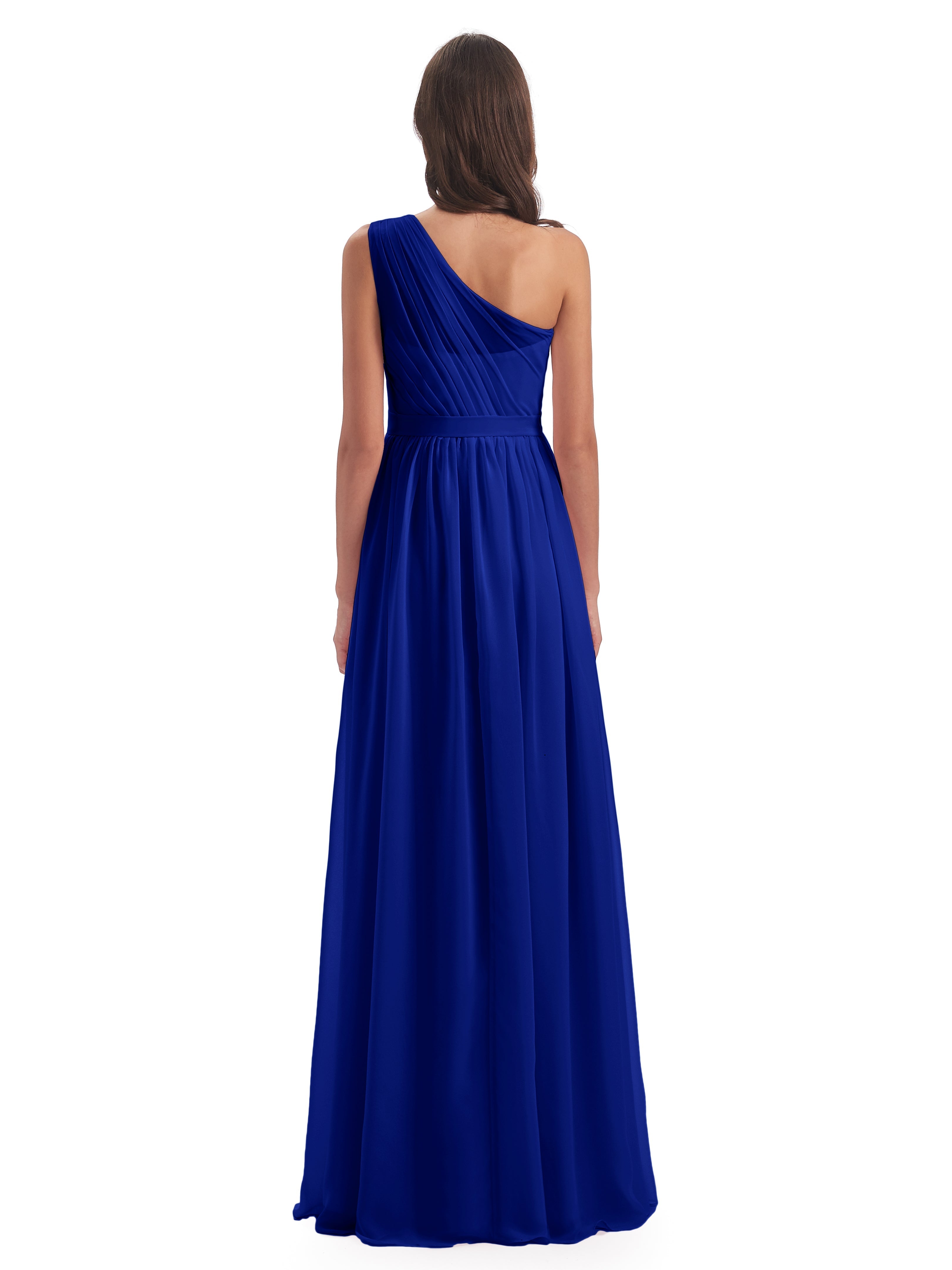 Demoiselle D'Honneur Bleu Royal Trapèze Seule-Épaule Mousseline Robes Demoiselle D'Honneur