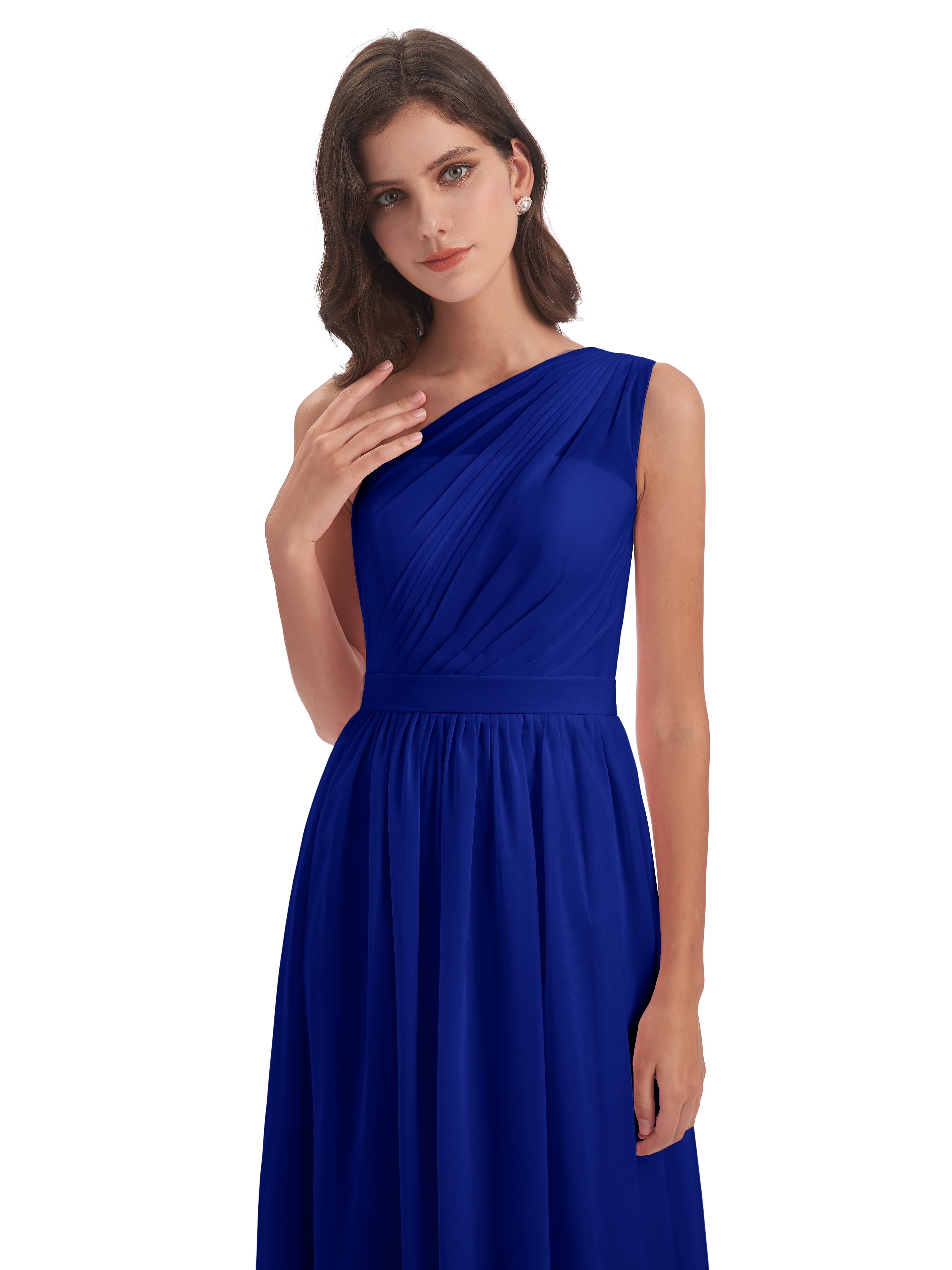 Demoiselle D'Honneur Bleu Royal Trapèze Seule-Épaule Mousseline Robes Demoiselle D'Honneur