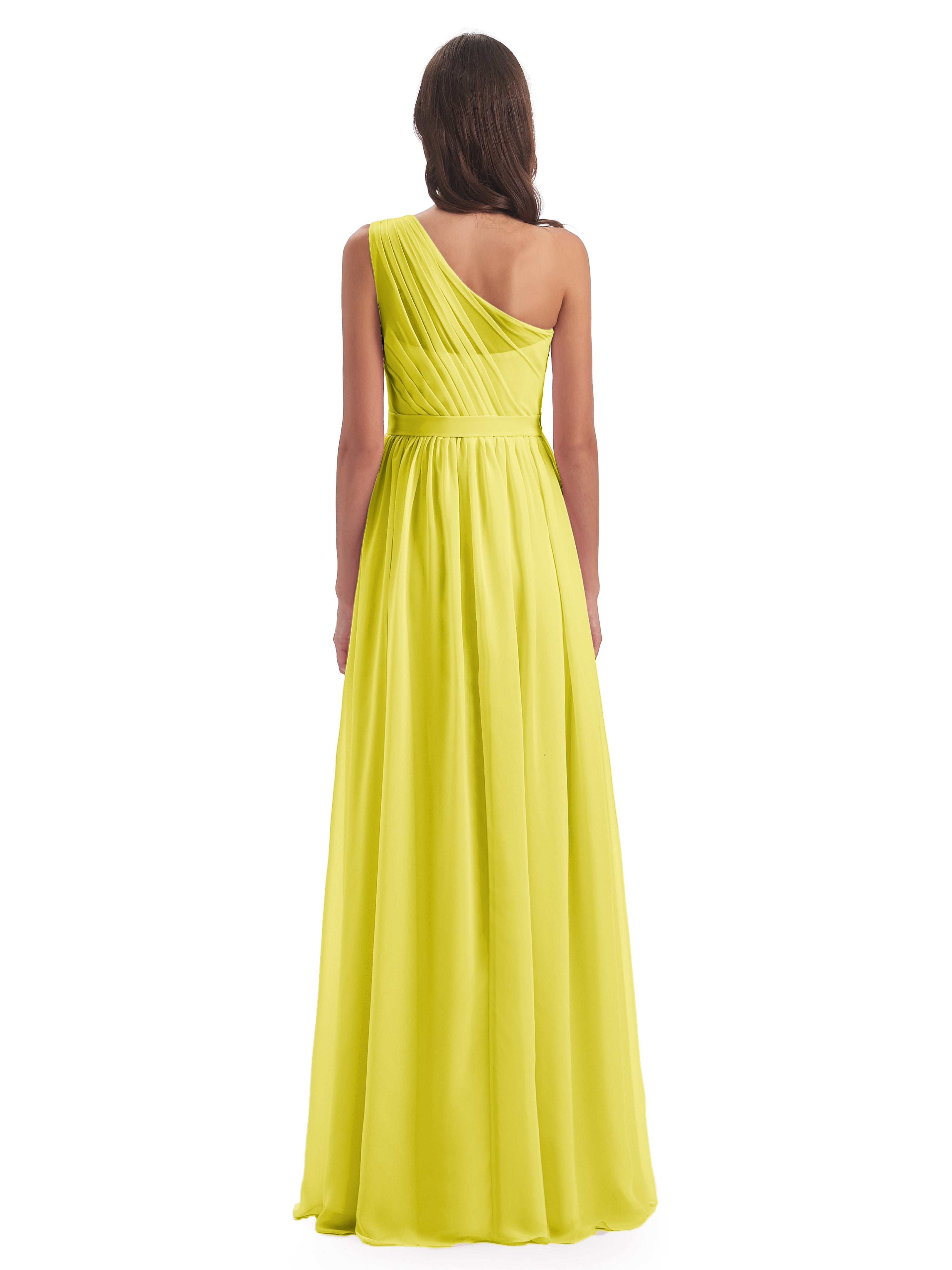 Robes De Demoiselle D'Honneur Citron A-ligne Seule-Épaule Mousseline Robes Demoiselle D'Honneur