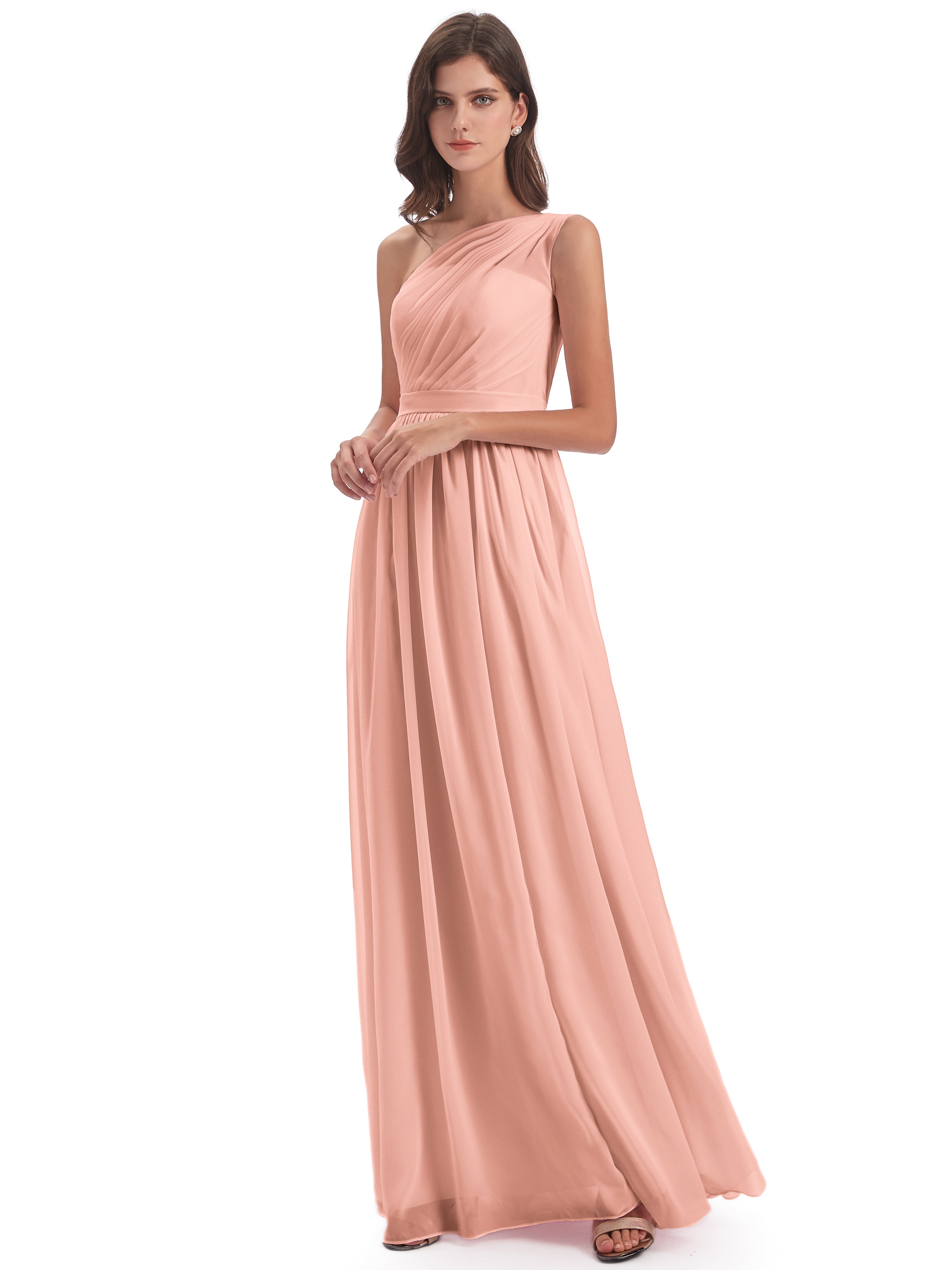 Robe Demoiselle D Honneur Corail Trapèze Seule-Épaule Mousseline Robes Demoiselle D'Honneur