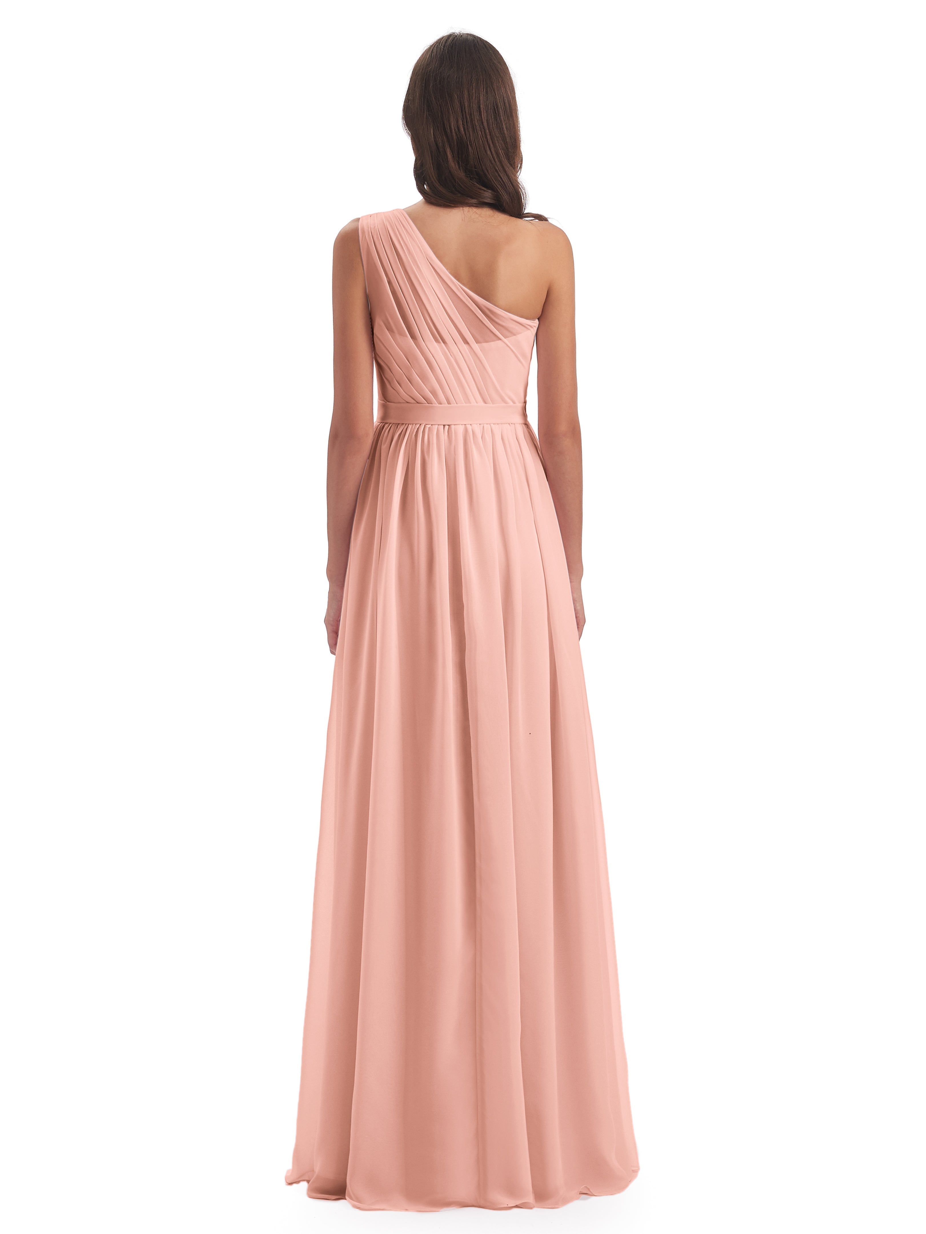 Robe Demoiselle D Honneur Corail Trapèze Seule-Épaule Mousseline Robes Demoiselle D'Honneur