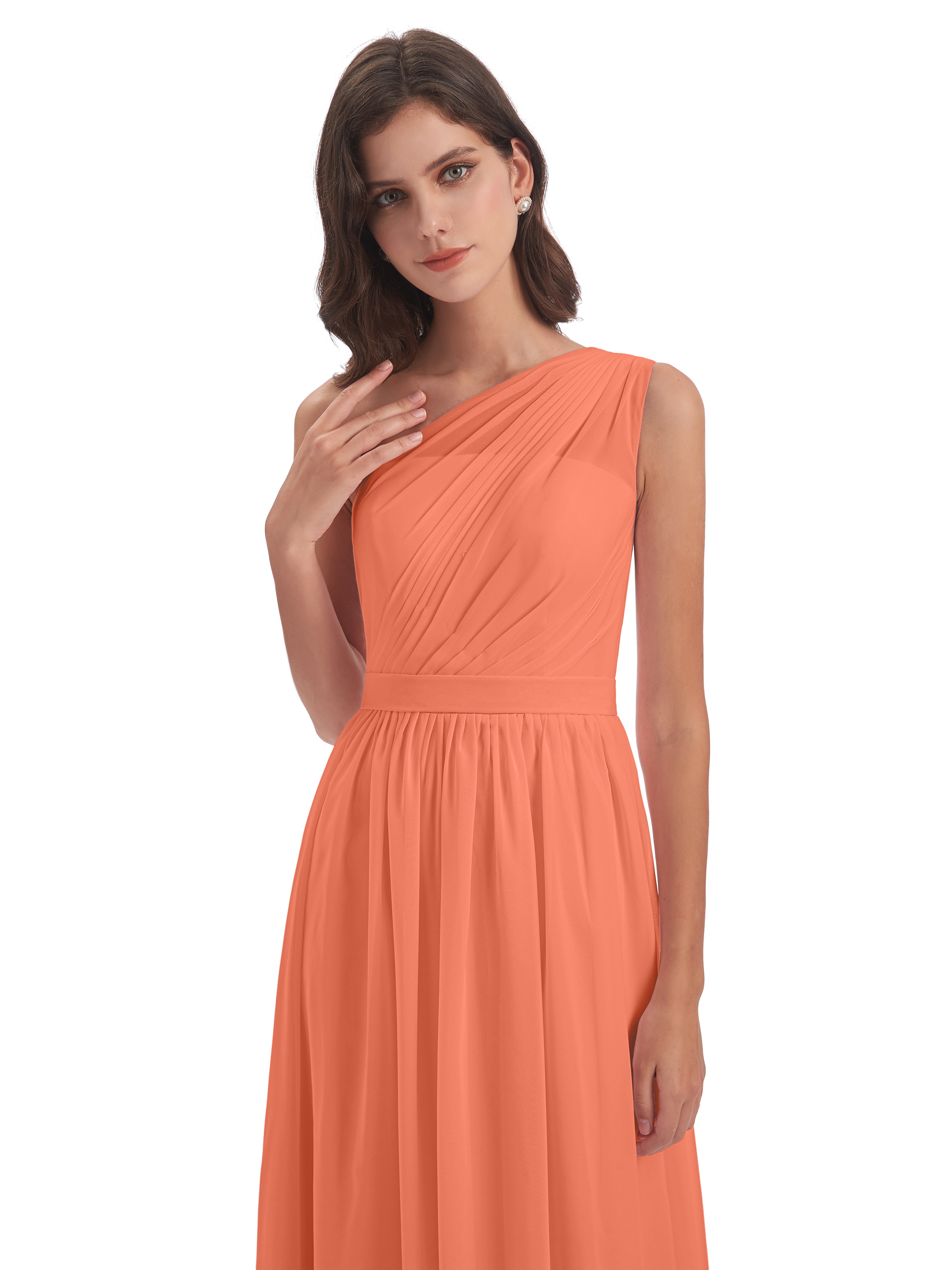 Robes De Demoiselle D'Honneur Coucher De Soleil A-ligne Seule-Épaule Mousseline Robes Demoiselle D'Honneur