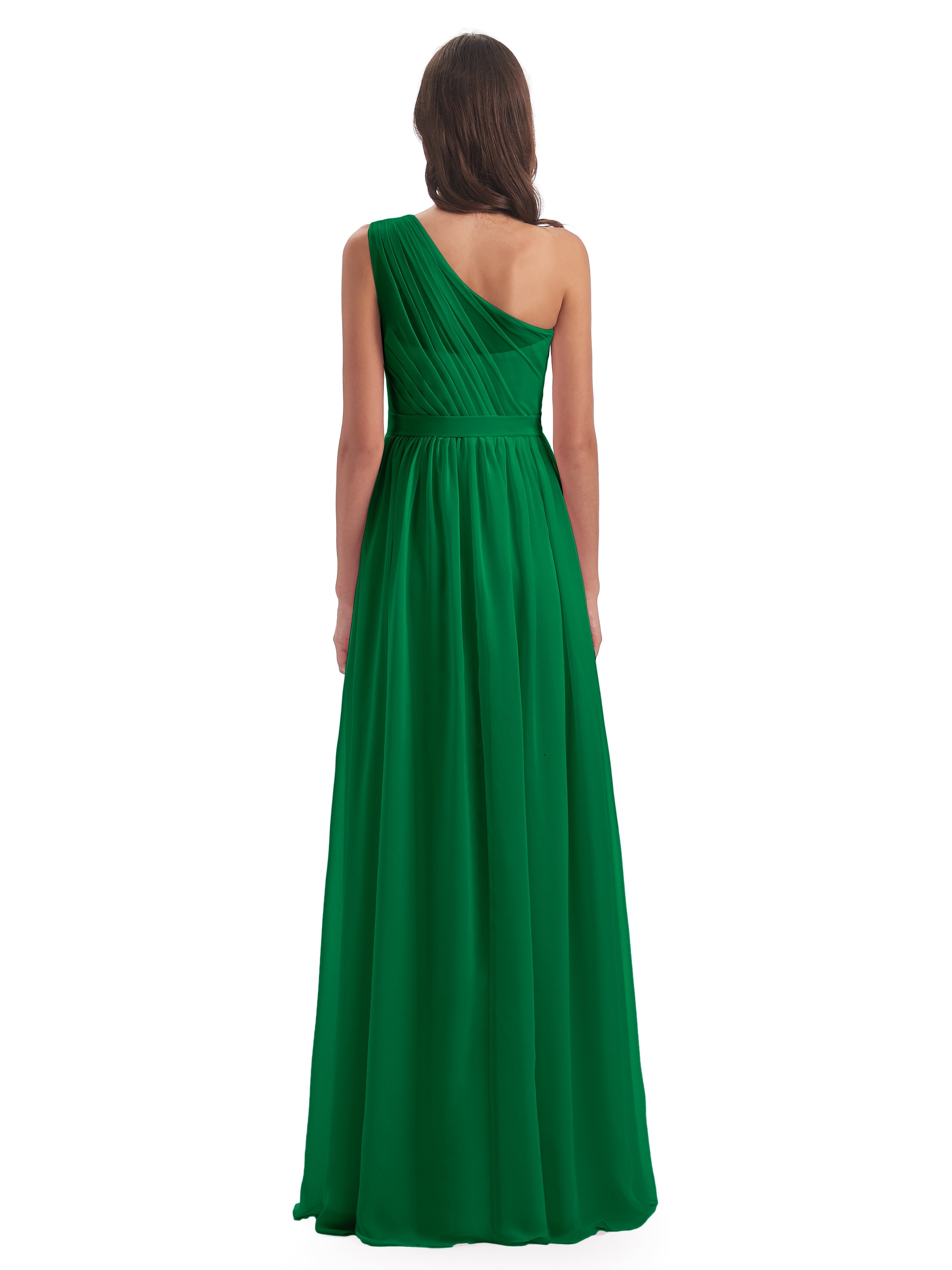 Robe Demoiselle D Honneur Vert Emeraude Trapèze Seule-Épaule Mousseline Robes Demoiselle D'Honneur