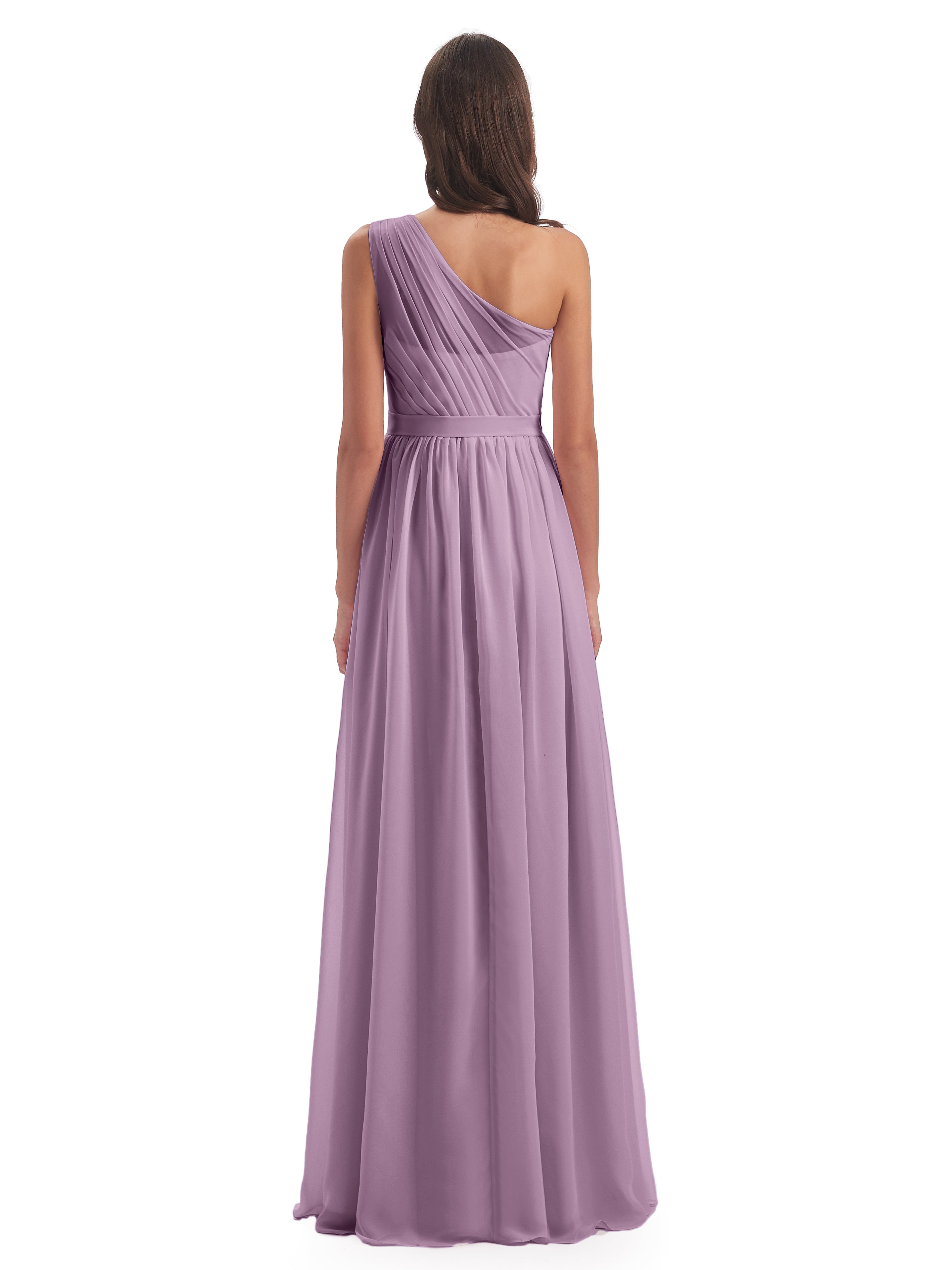 Robes De Demoiselle D'Honneur Glycine A-ligne Seule-Épaule Mousseline Robes Demoiselle D'Honneur