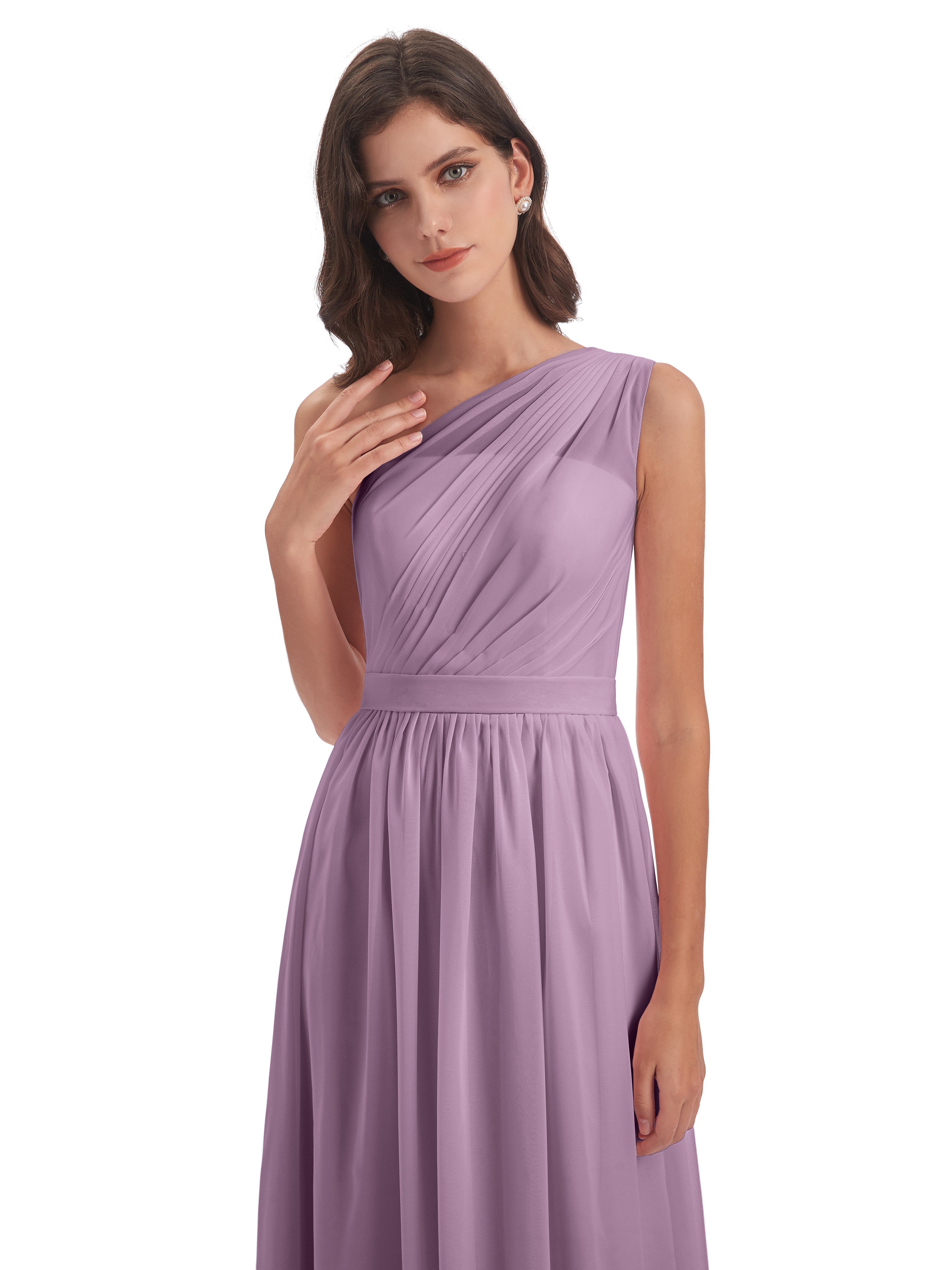 Robes De Demoiselle D'Honneur Glycine A-ligne Seule-Épaule Mousseline Robes Demoiselle D'Honneur