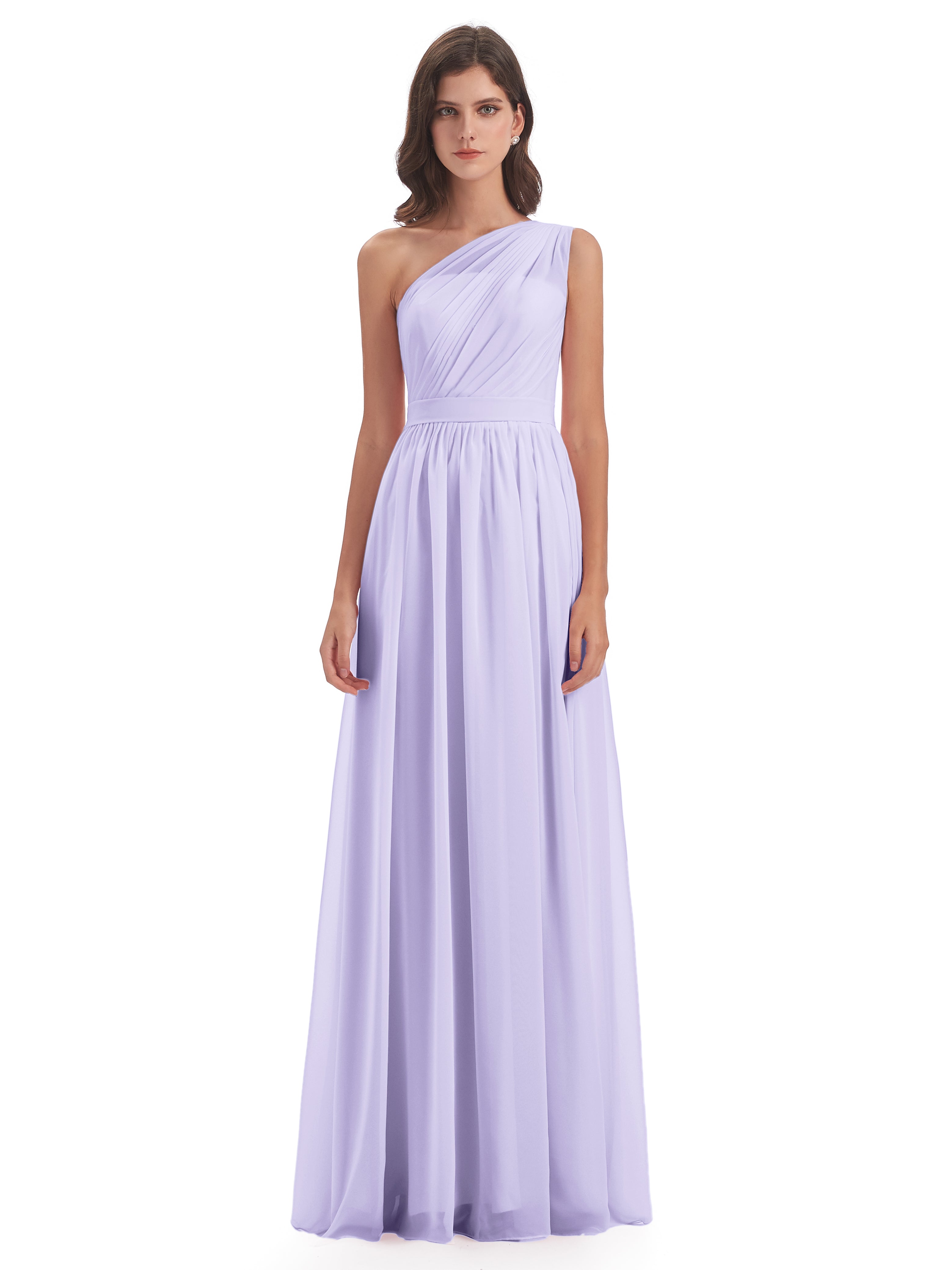 Robe Demoiselle D Honneur Lilas Trapèze Seule-Épaule Mousseline Robes Demoiselle D'Honneur