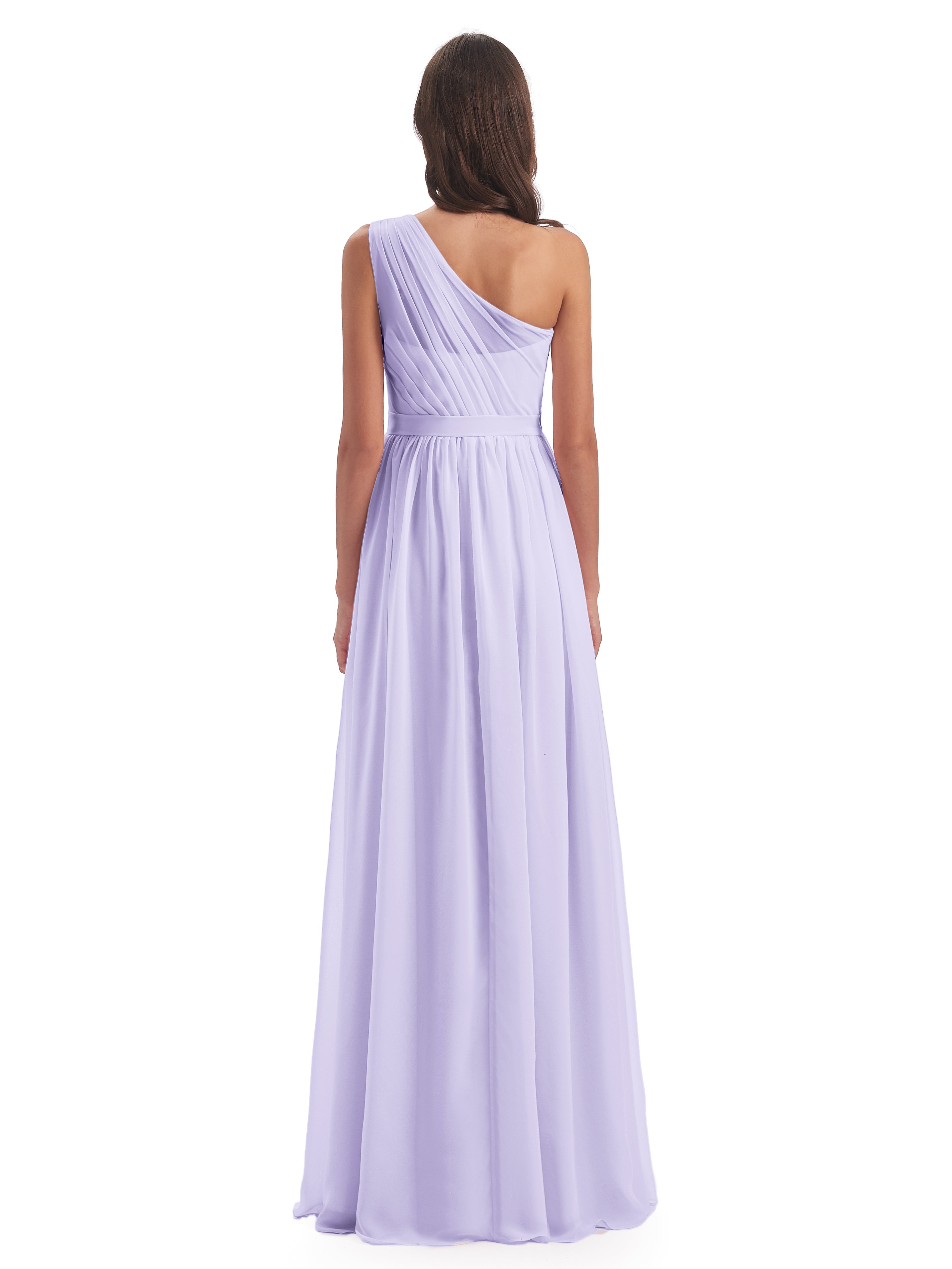 Robe Demoiselle D Honneur Lilas Trapèze Seule-Épaule Mousseline Robes Demoiselle D'Honneur
