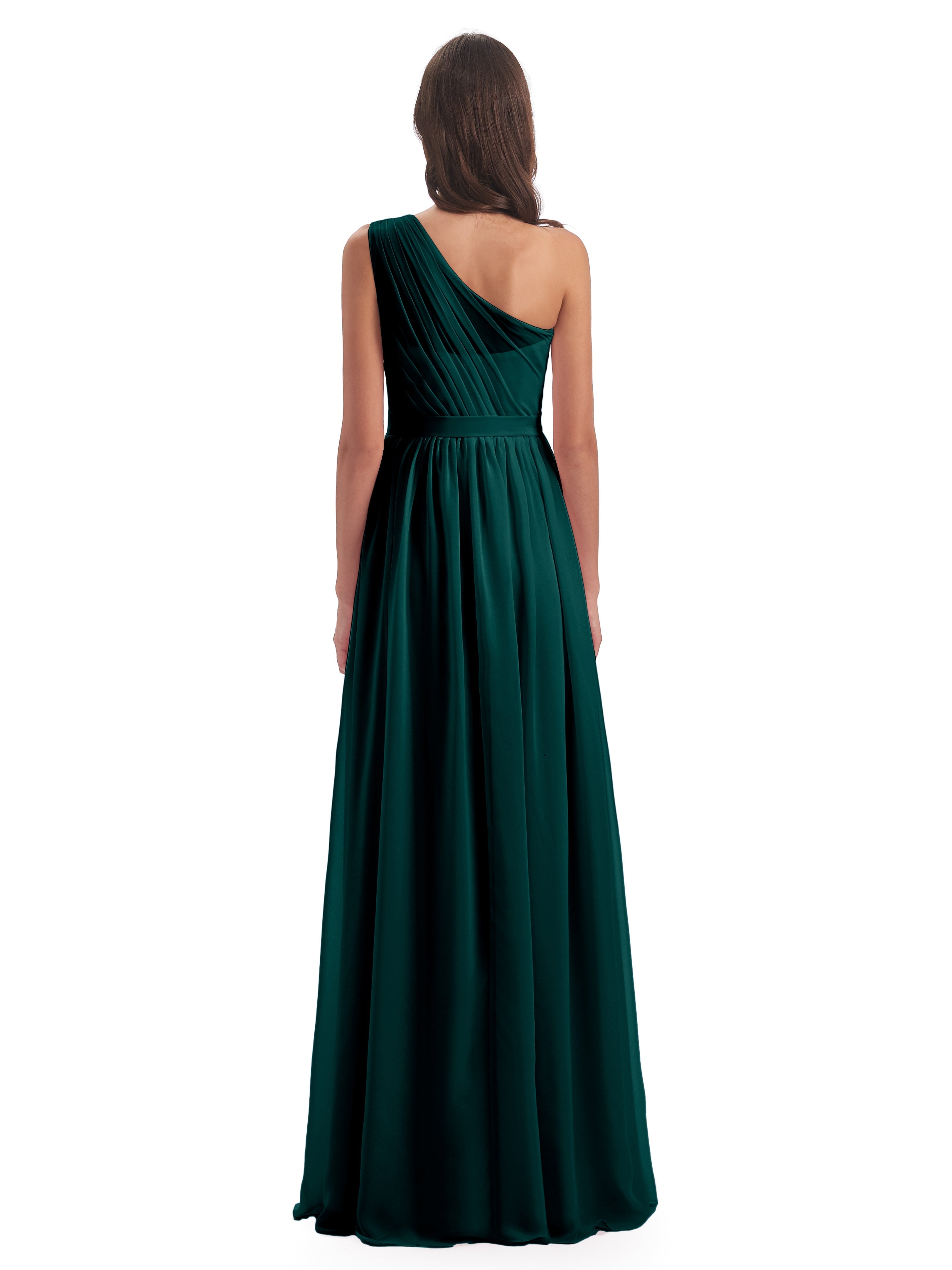 Robes De Demoiselle D'Honneur Bleu Paon Trapèze Seule-Épaule Mousseline Robes Demoiselle D'Honneur