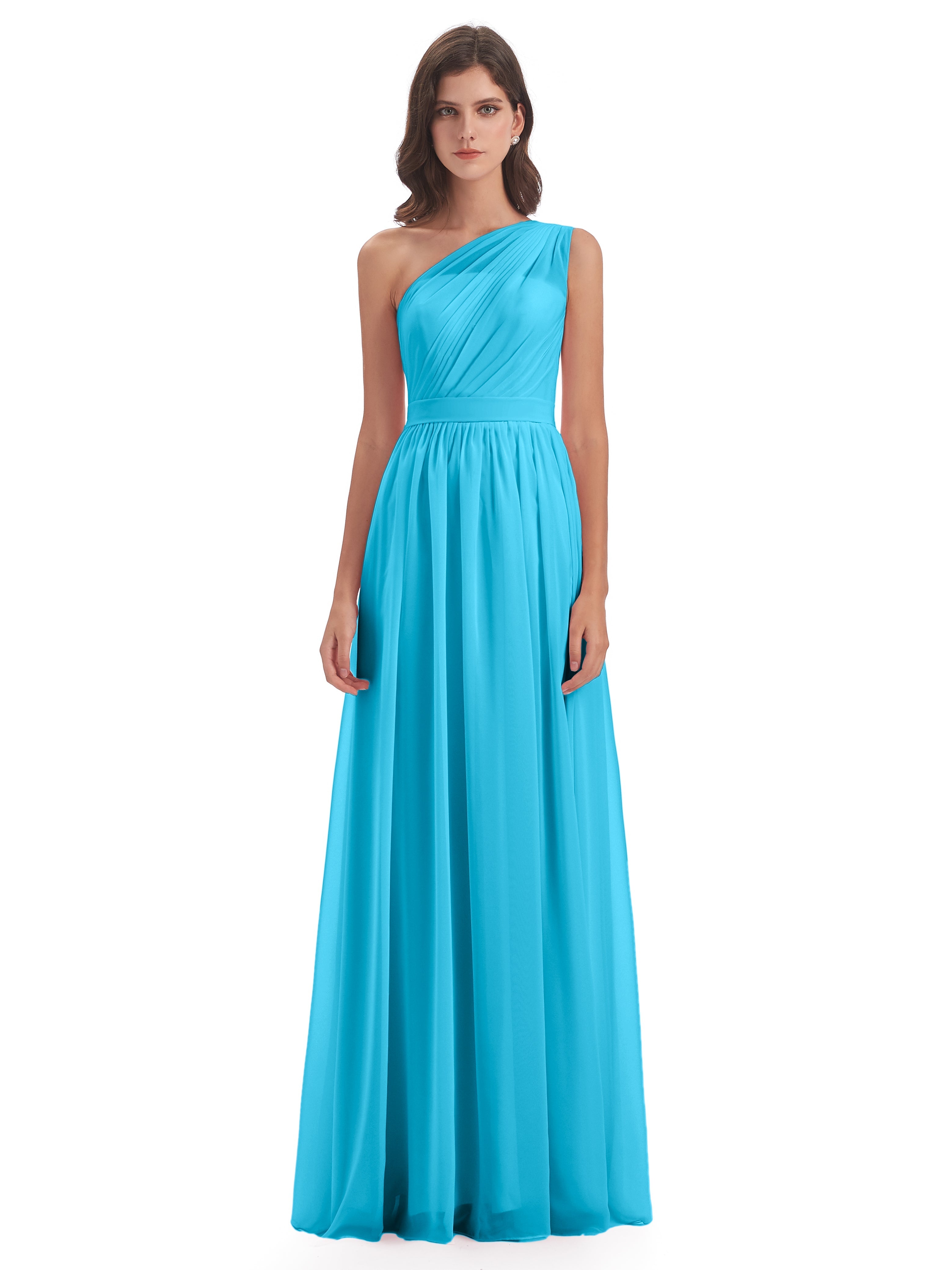 Robe De Demoiselle D'Honneur En Piscine A-ligne Seule-Épaule Mousseline Robes Demoiselle D'Honneur