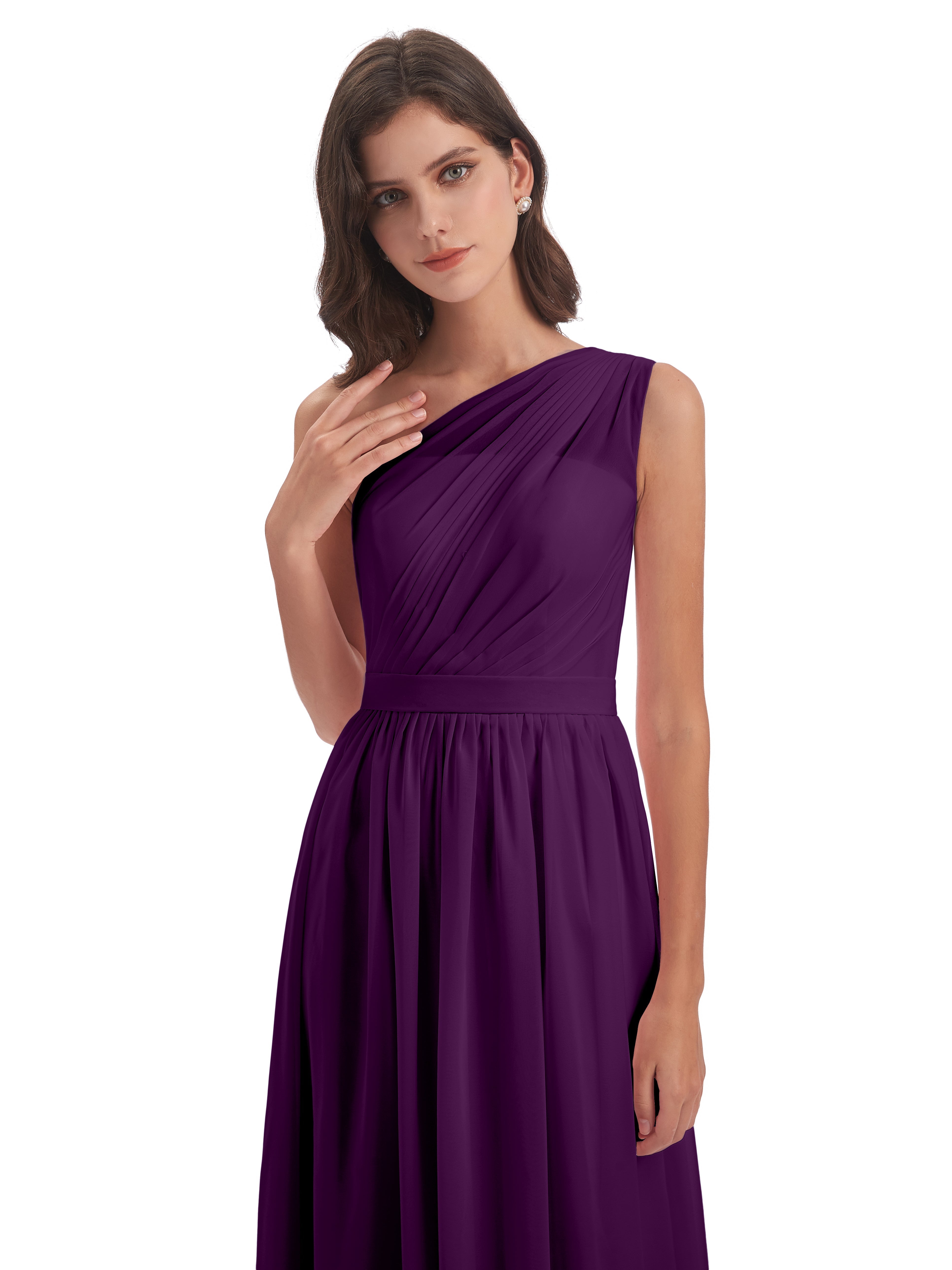 Robes De Demoiselle D'Honneur En Raisin A-ligne Seule-Épaule Mousseline Robes Demoiselle D'Honneur