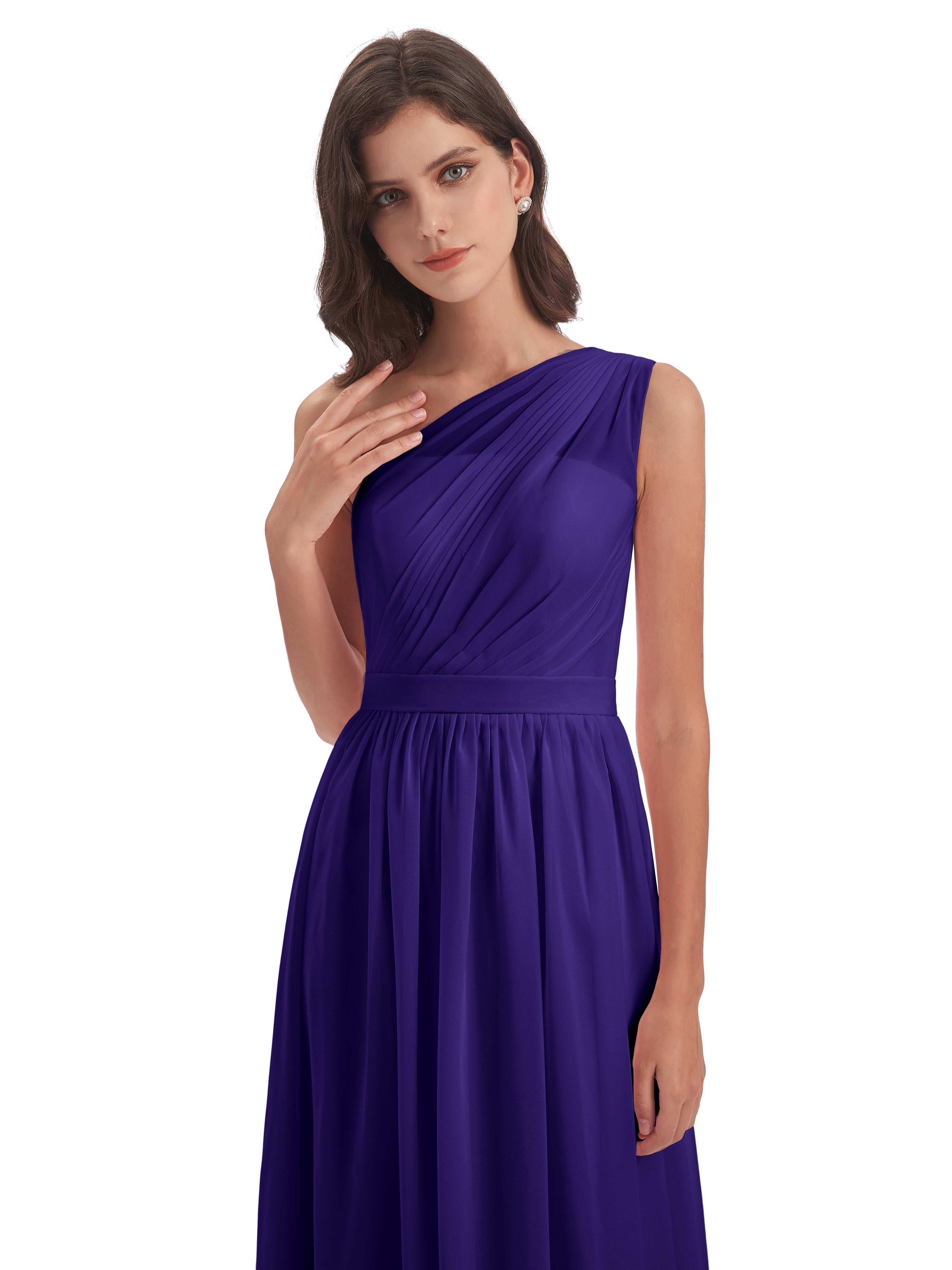 Robes De Demoiselle D'Honneur En Régence A-ligne Seule-Épaule Mousseline Robes Demoiselle D'Honneur