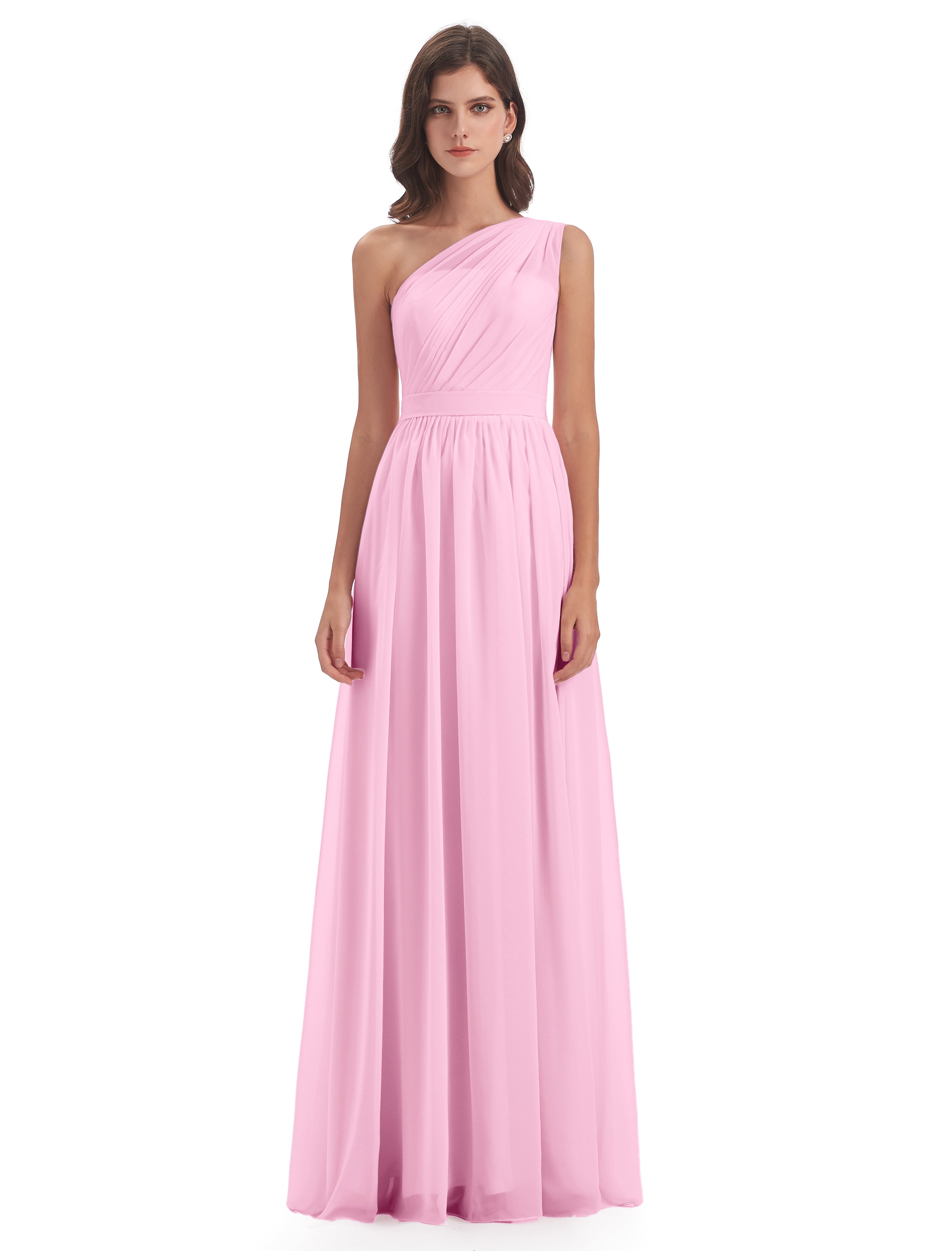 Robe Demoiselle D Honneur Rose Bonbon Trapèze Seule-Épaule Mousseline Robes Demoiselle D'Honneur