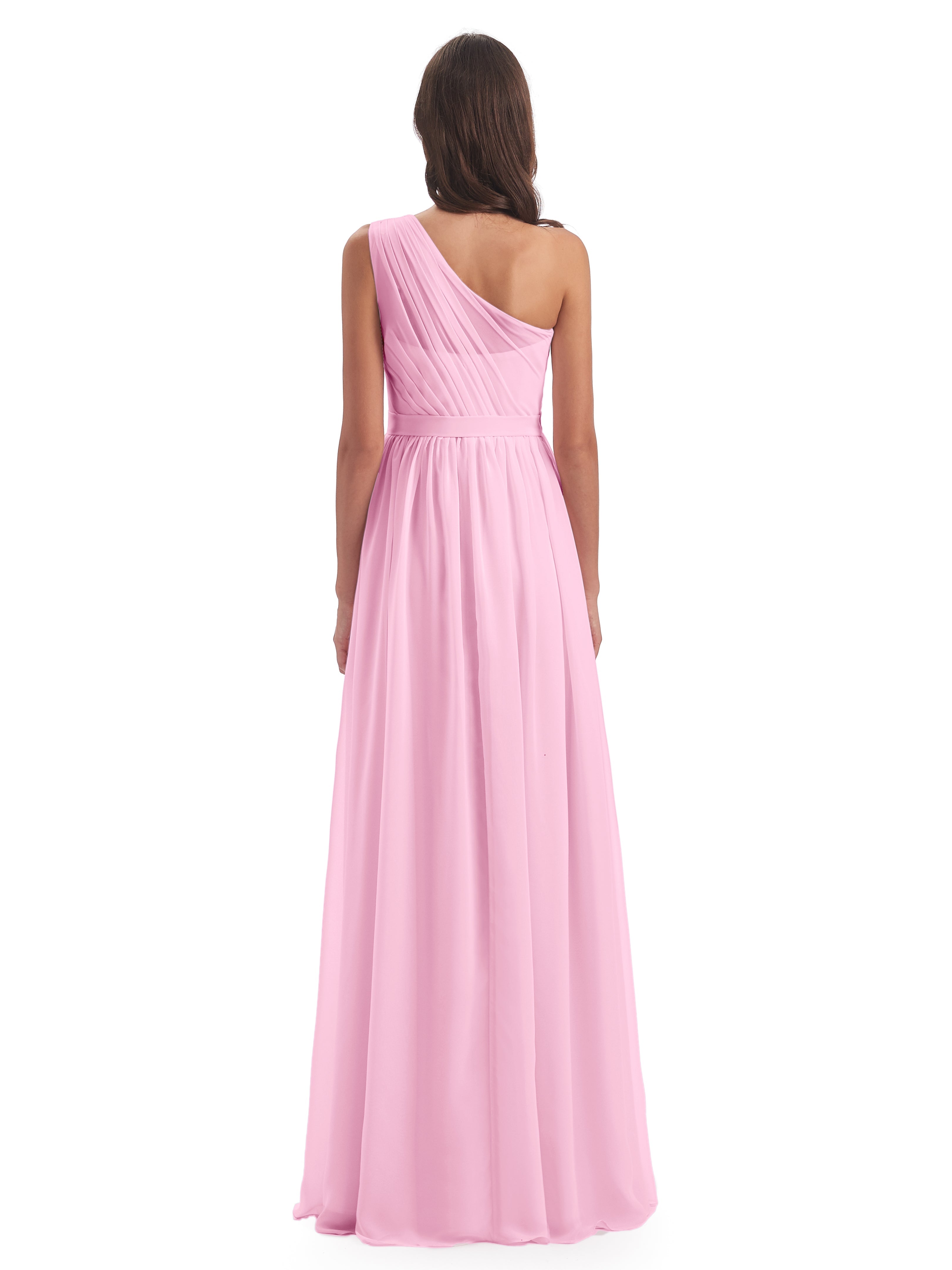 Robe Demoiselle D Honneur Rose Bonbon Trapèze Seule-Épaule Mousseline Robes Demoiselle D'Honneur