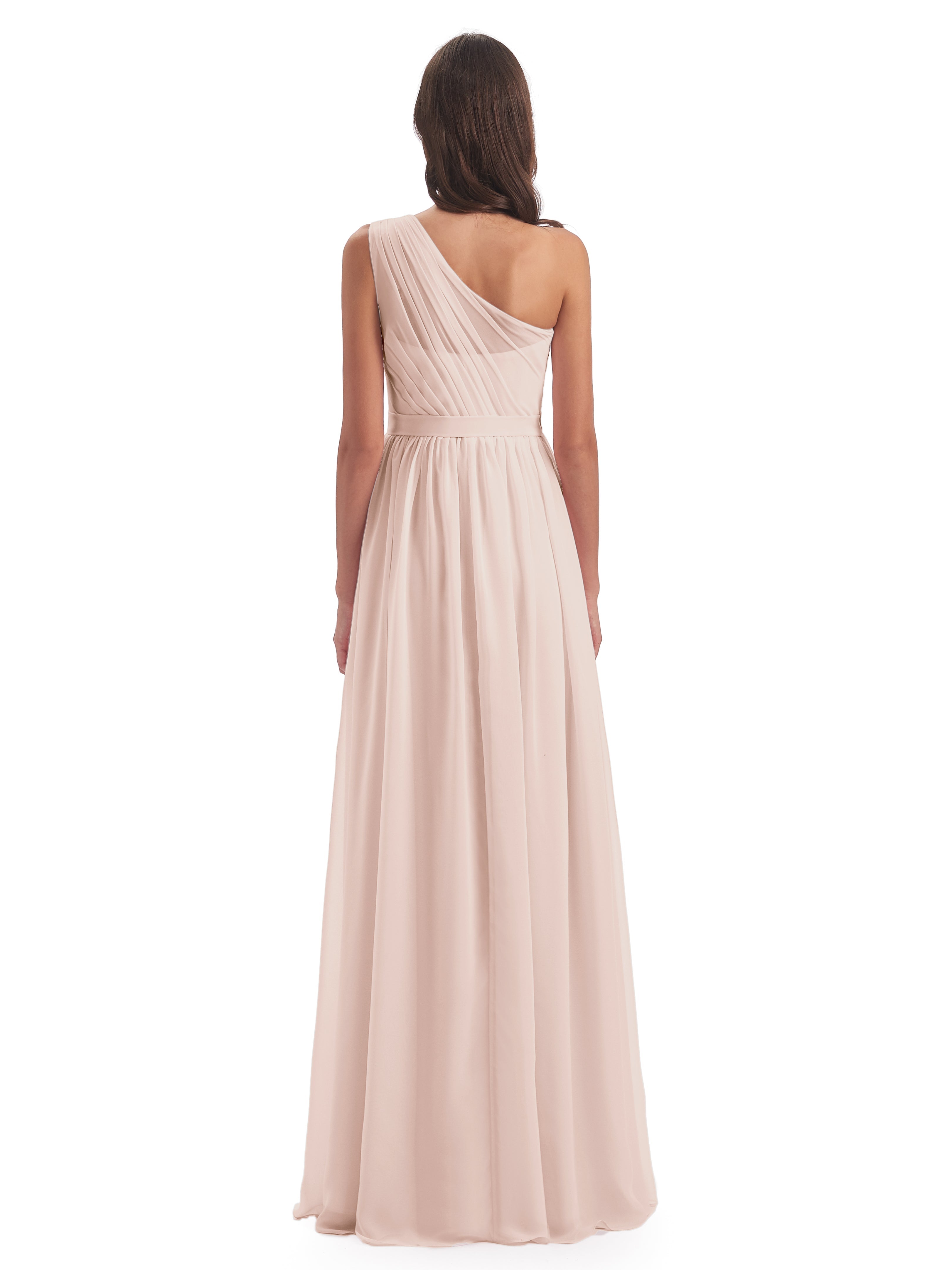 Robe Demoiselle D Honneur Rose Perle Trapèze Seule-Épaule Mousseline Robes Demoiselle D'Honneur