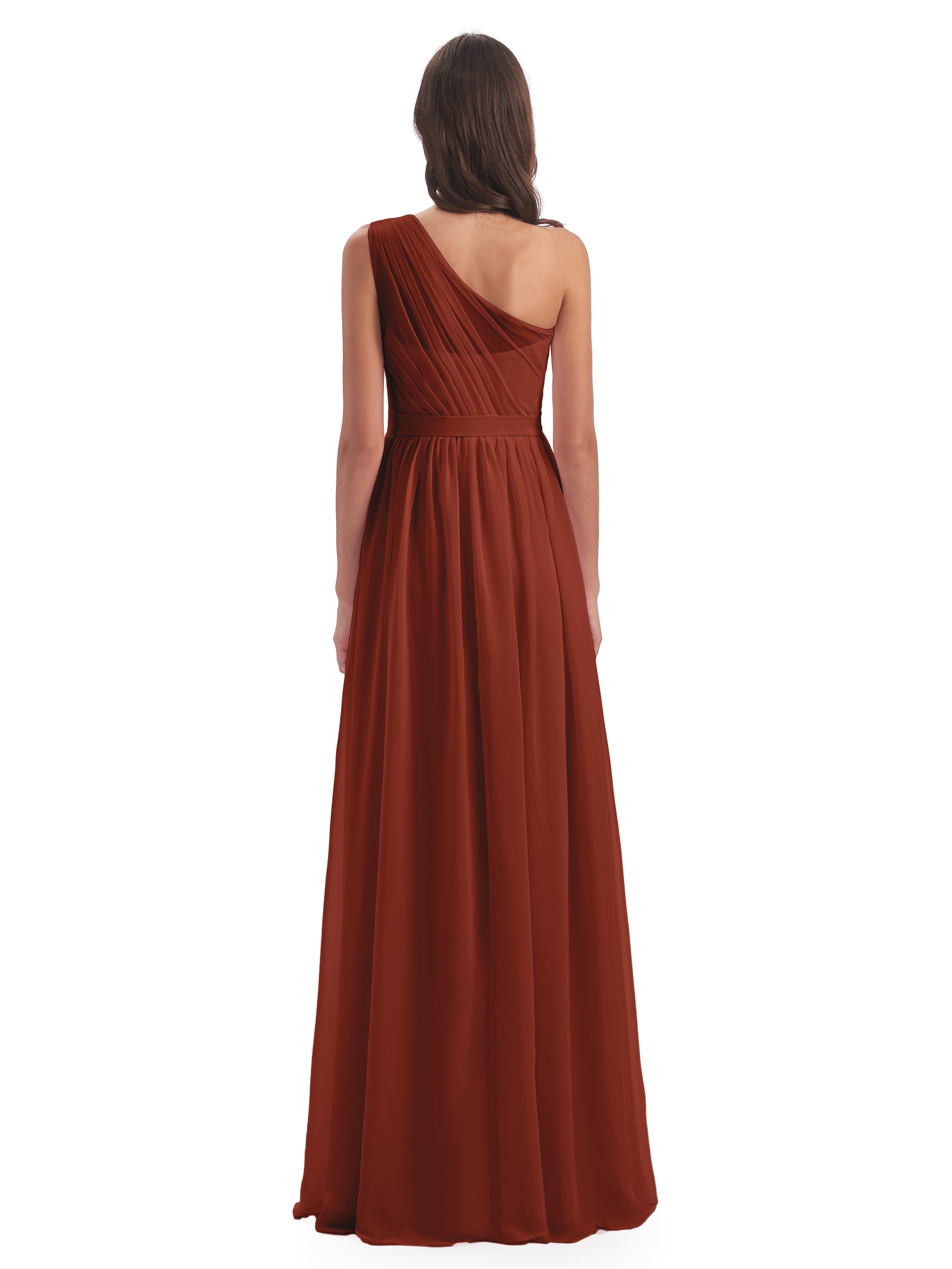 Robes De Demoiselle D'Honneur Couleur Rouille Trapèze Seule-Épaule Mousseline Robes Demoiselle D'Honneur