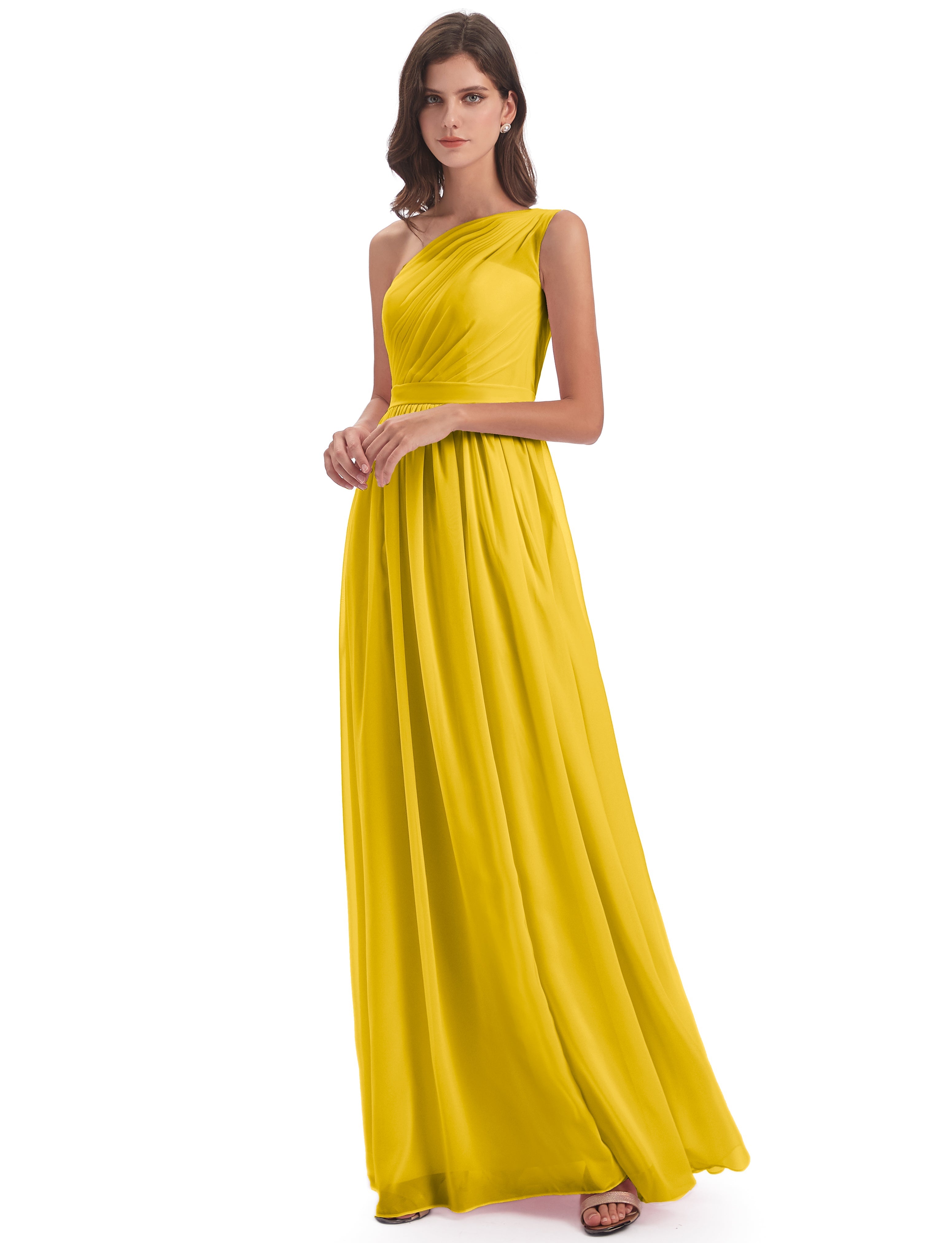 Robe De Demoiselle D'Honneur Souci A-ligne Seule-Épaule Mousseline Robes Demoiselle D'Honneur