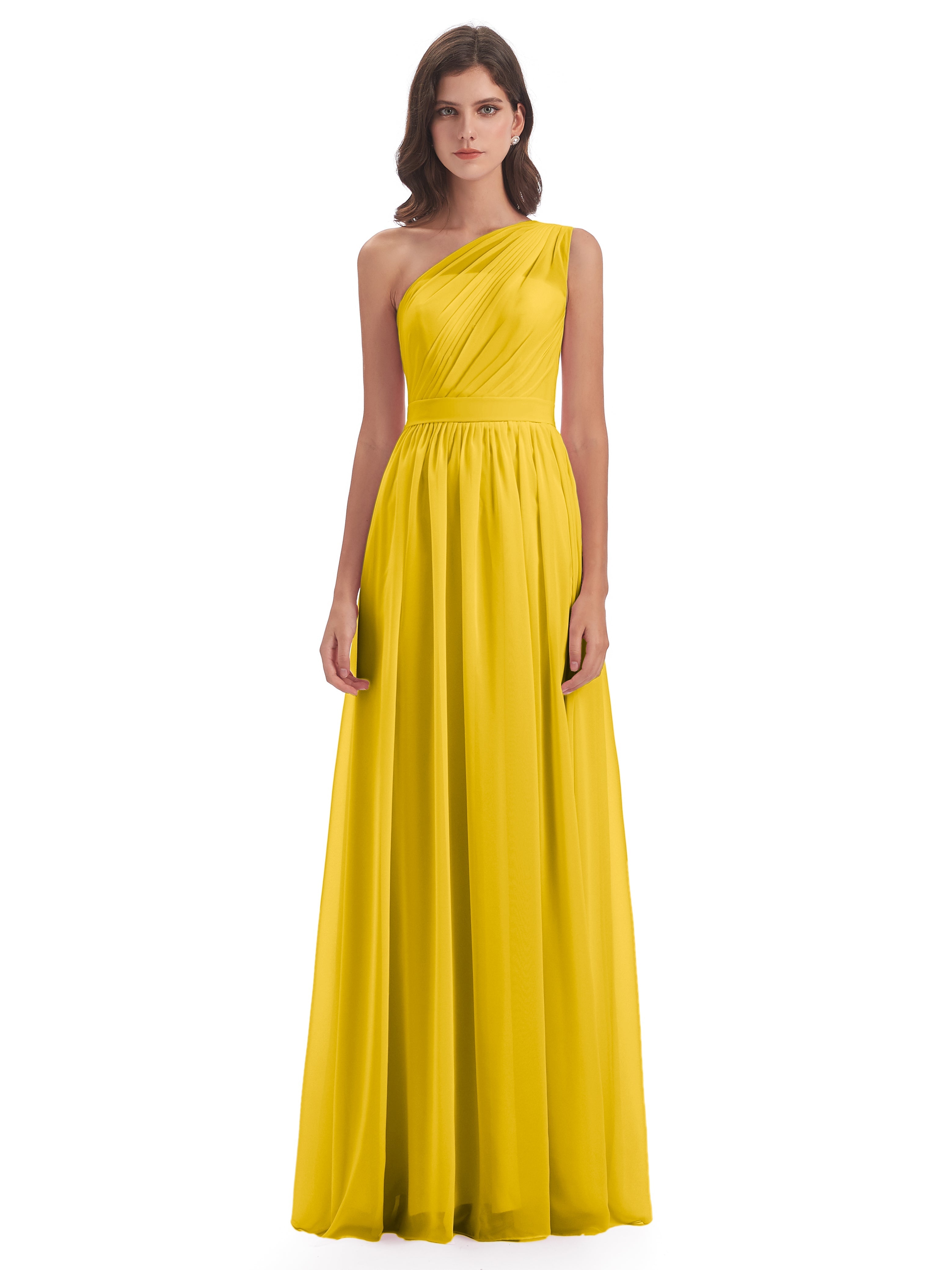 Robe De Demoiselle D'Honneur Souci A-ligne Seule-Épaule Mousseline Robes Demoiselle D'Honneur