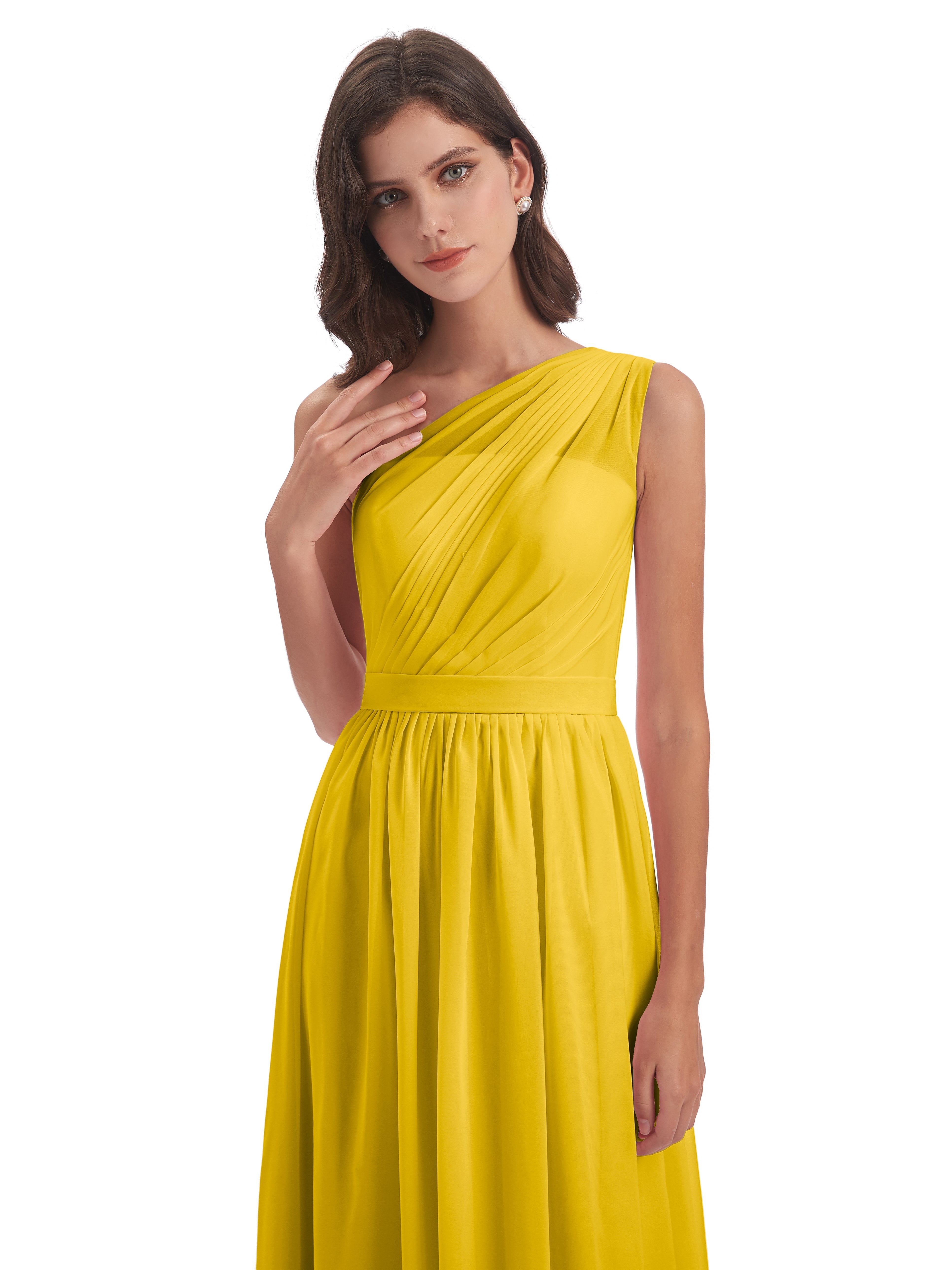 Robe De Demoiselle D'Honneur Souci A-ligne Seule-Épaule Mousseline Robes Demoiselle D'Honneur