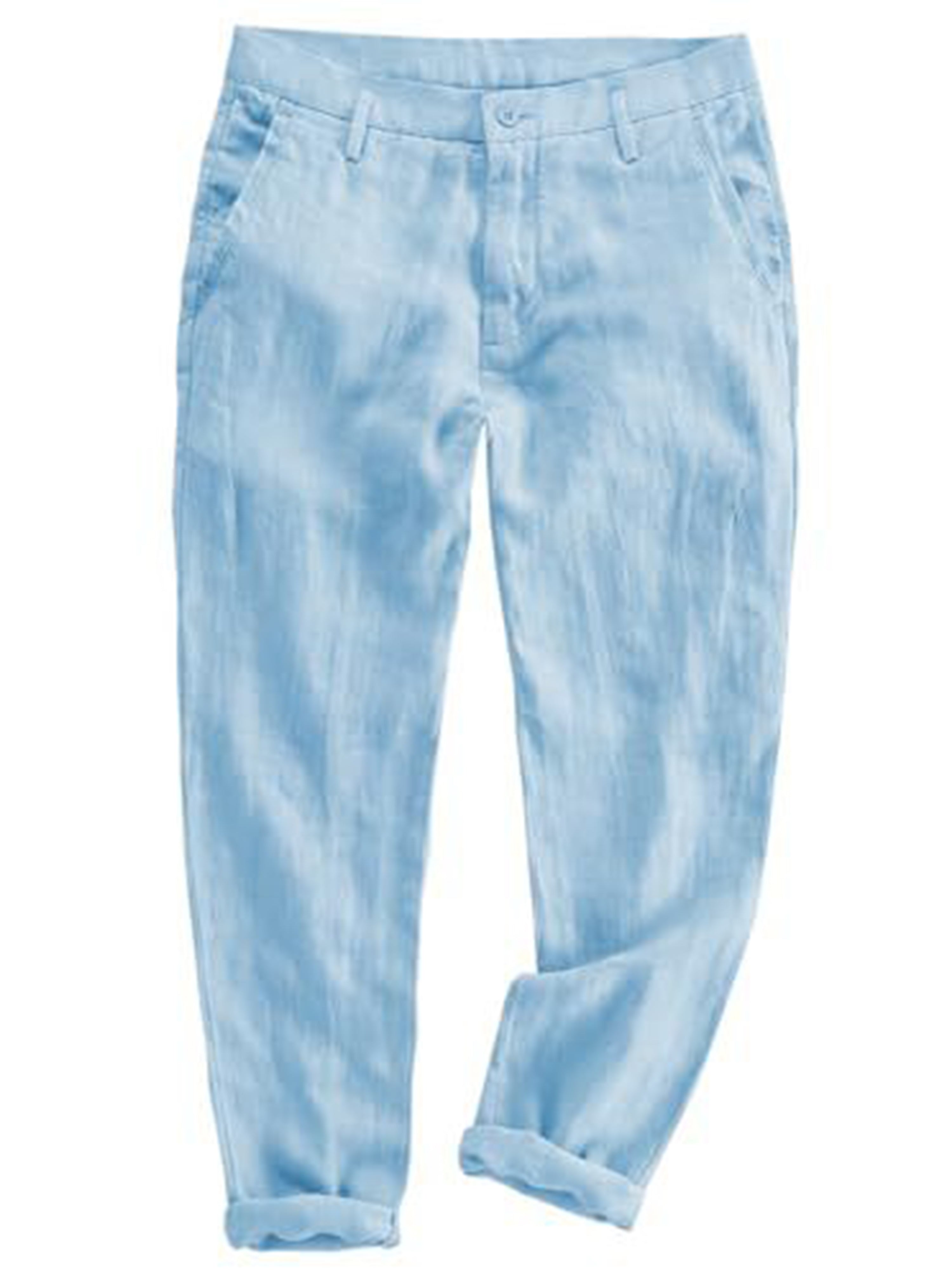 Pantalon de costume en lin et coton pour homme décontracté pour l'été en BLEU_CIEL
