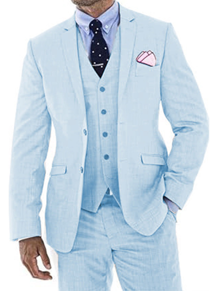 Costume Homme 3 Pièces BLEU_CIEL en Lin avec Queue-de-Pie Style Rétro et Coupe Slim pour Mariage et Bal d'Été