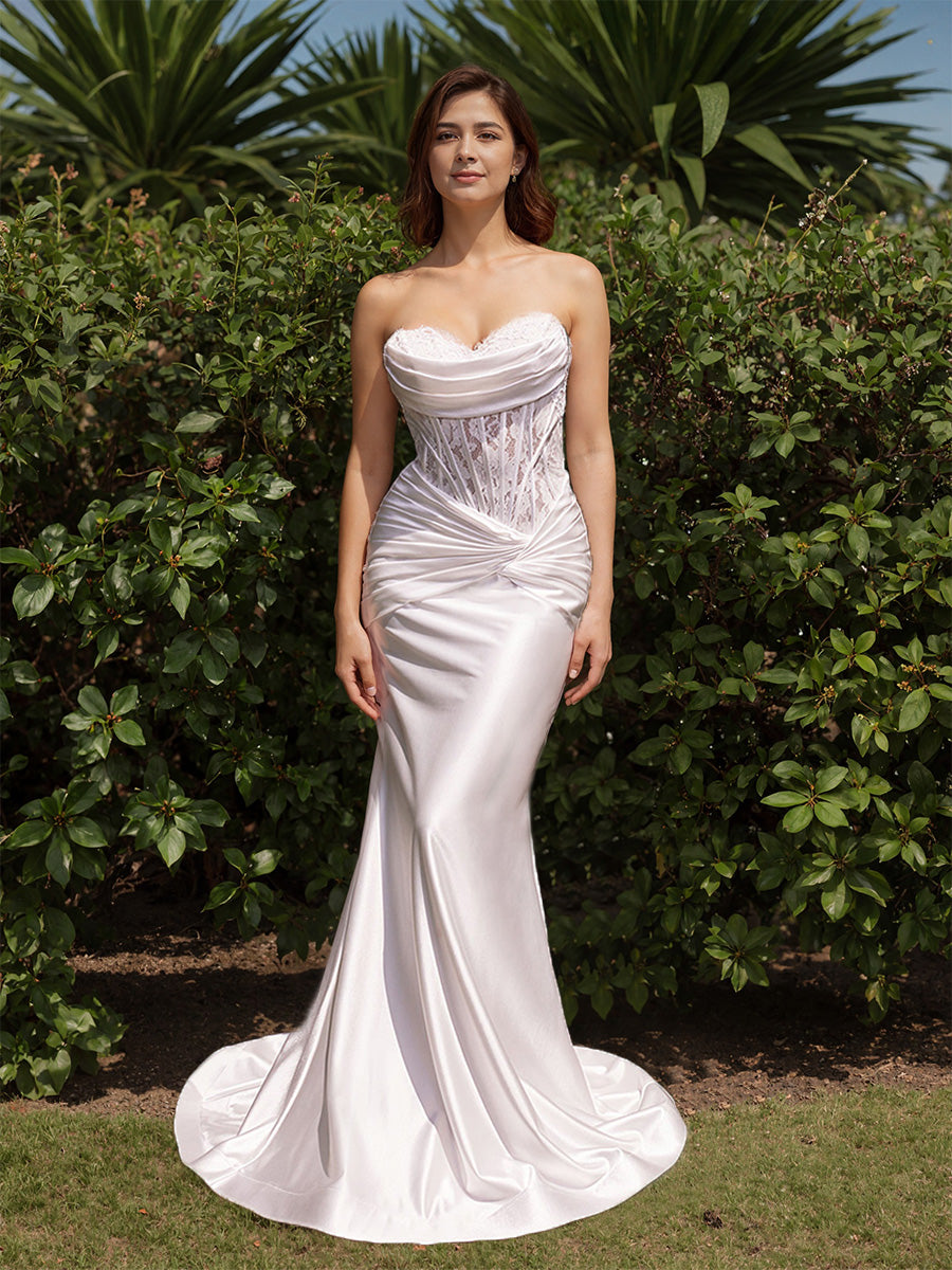 Cicinia Robe de Mariée Sirène Longue en Dentelle Décolleté Cœur Charmante