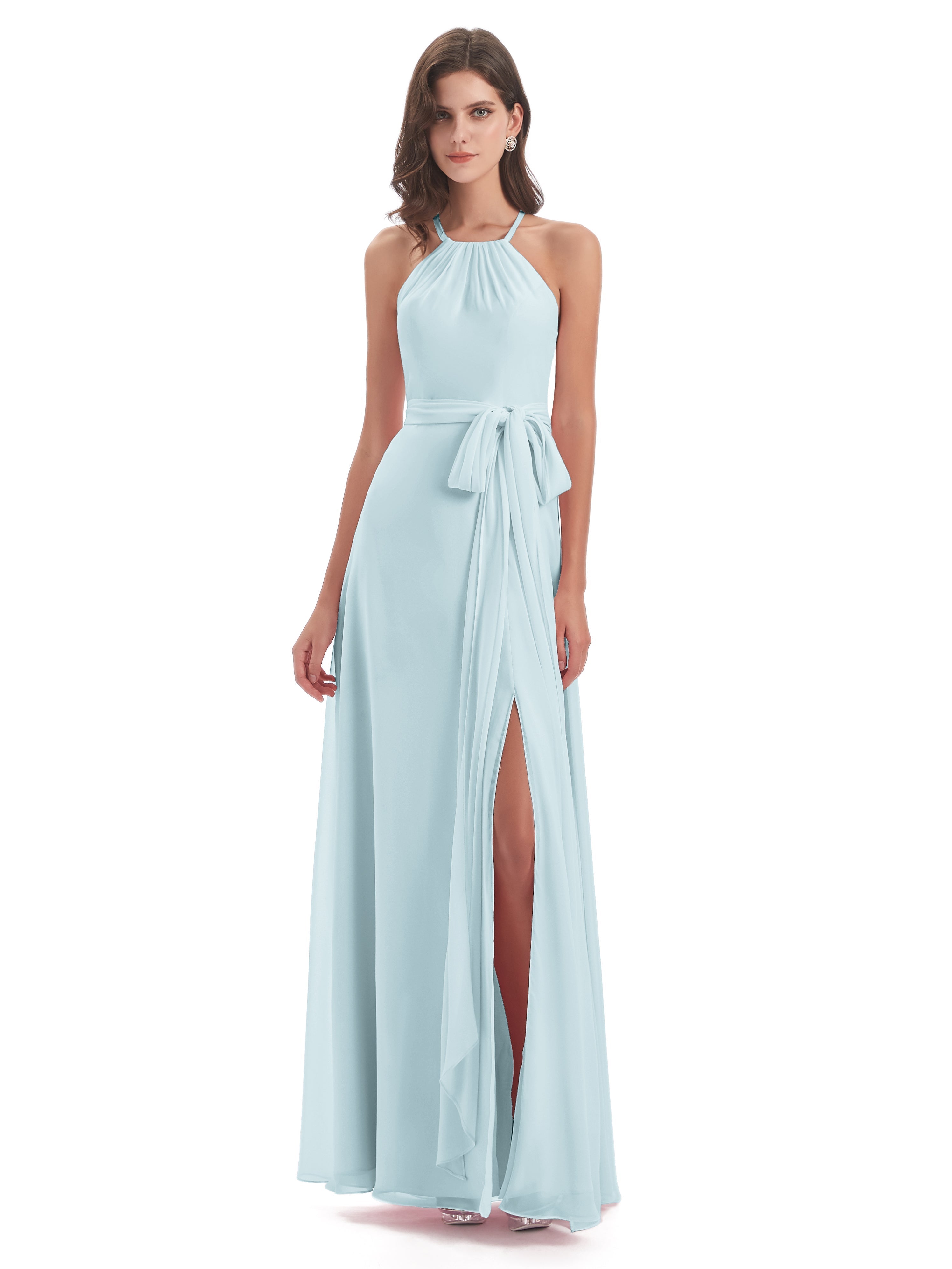 Robe De Demoiselle D'Honneur Brume Dos Nu Licou Fendue Robes Demoiselle D'Honneur