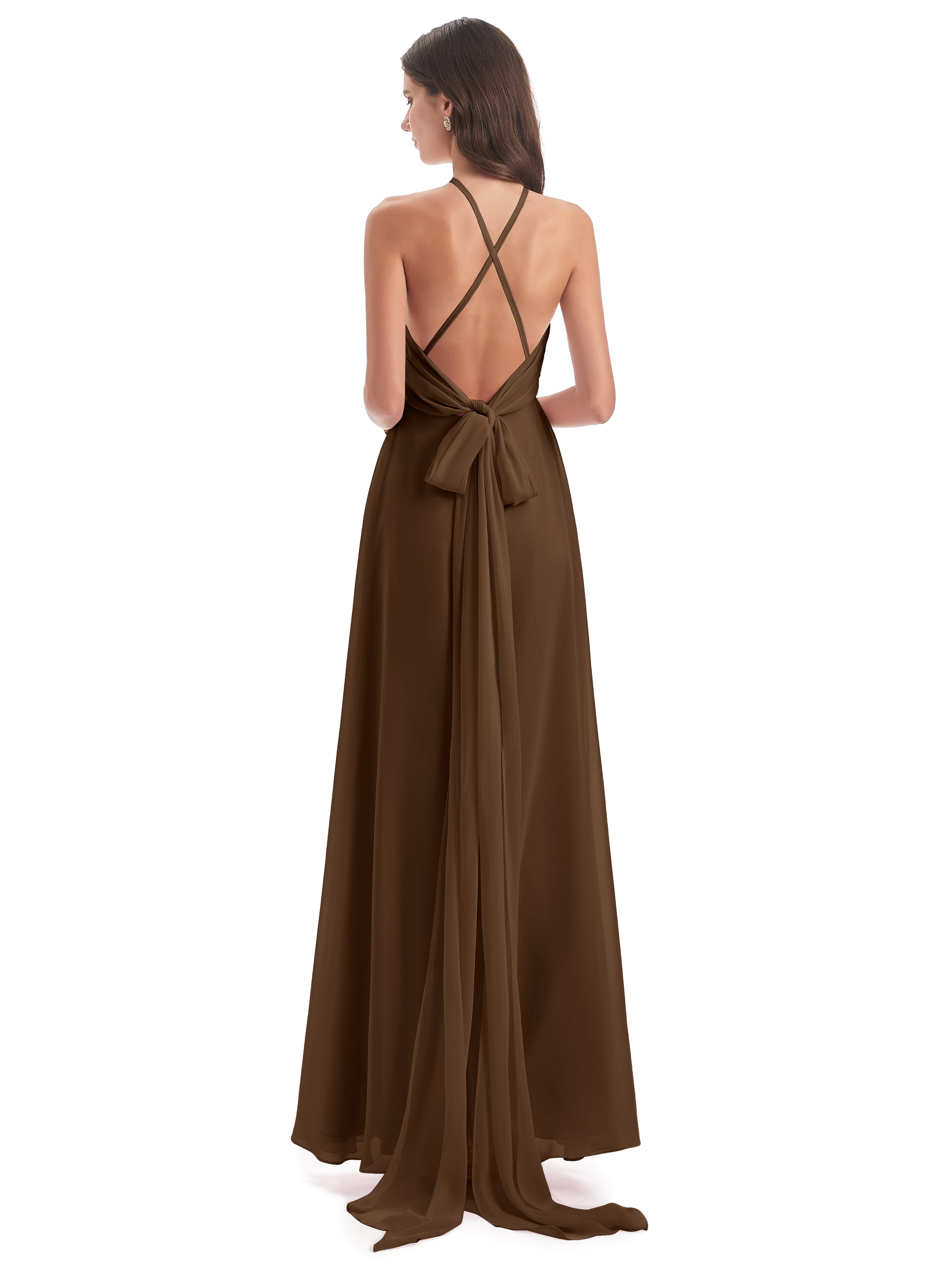 Robe Demoiselle D Honneur Brun Dos Nu Licou Fendue Robes Demoiselle D'Honneur