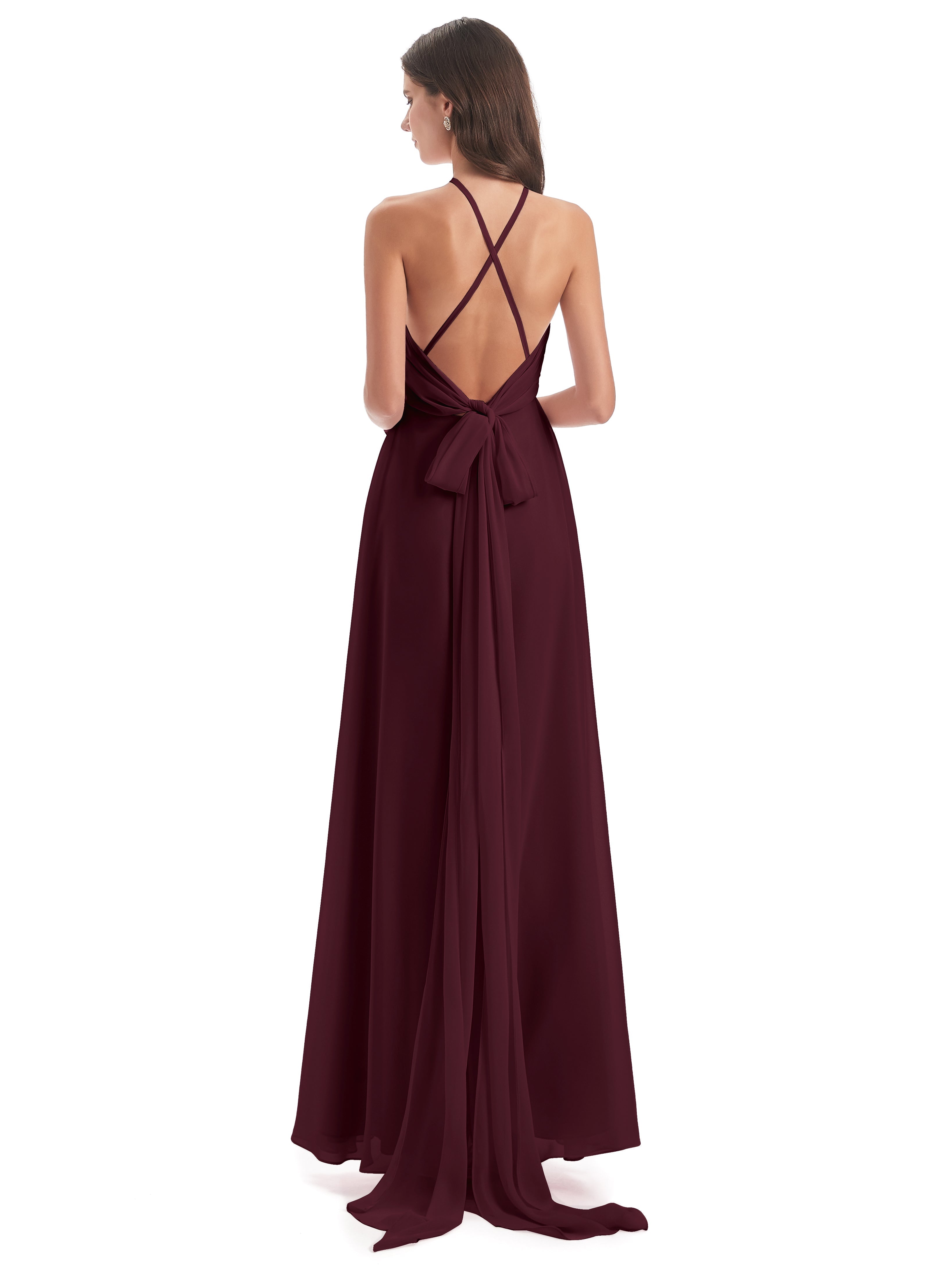 Robes De Demoiselle D'Honneur Cabernet Dos Nu Licou Fendue Robes Demoiselle D'Honneur
