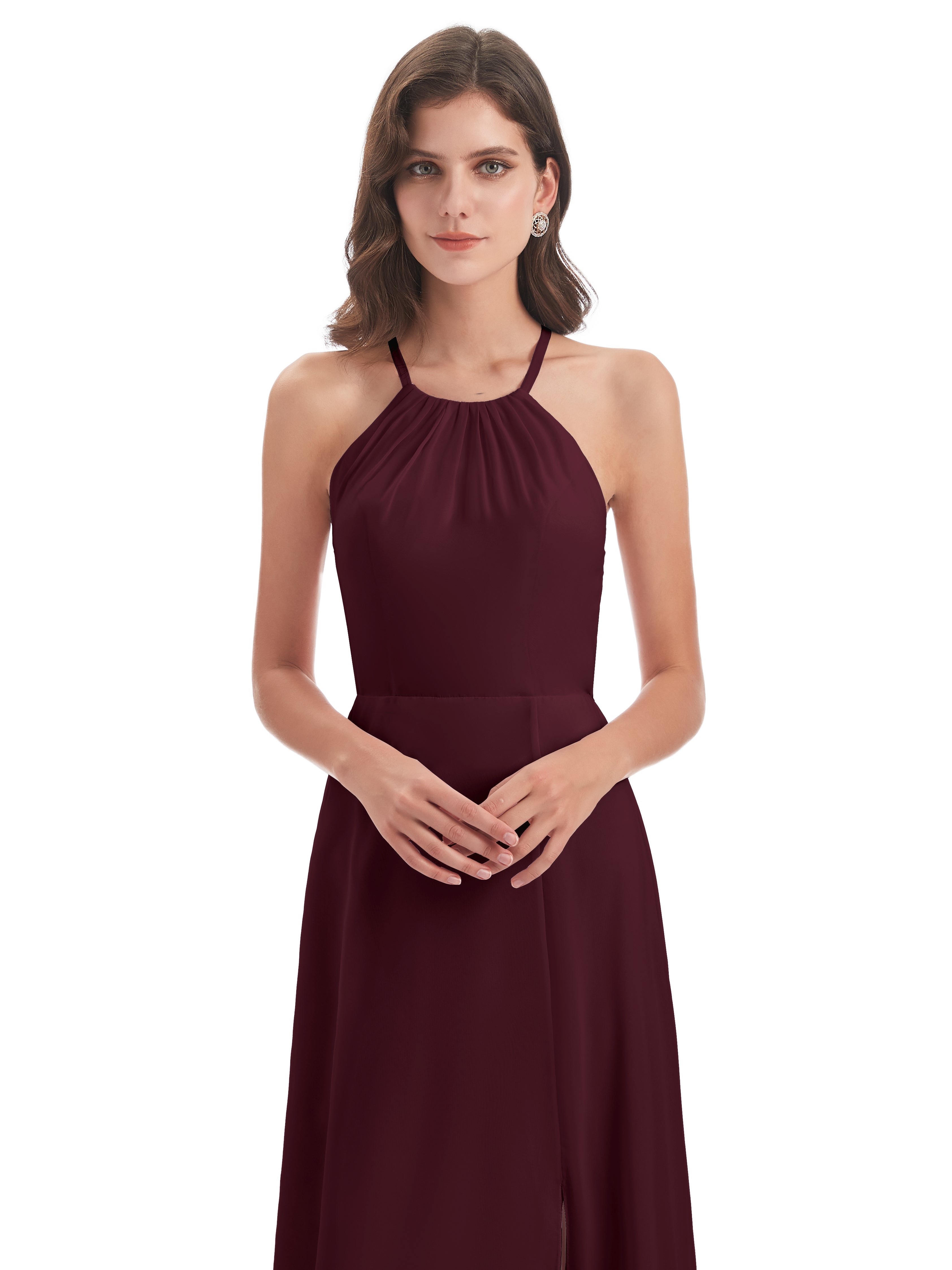 Robes De Demoiselle D'Honneur Cabernet Dos Nu Licou Fendue Robes Demoiselle D'Honneur