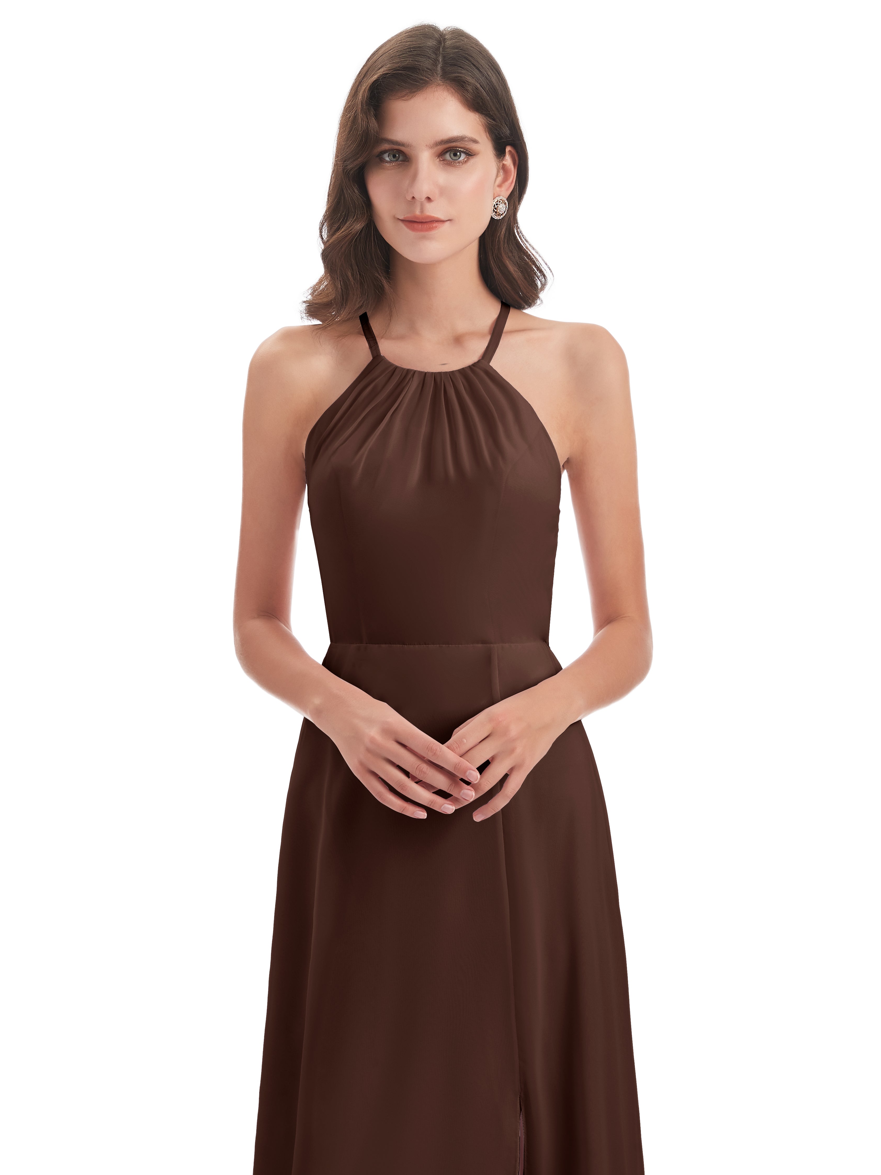 Robe De Demoiselle D Honneur Chocolat Dos Nu Licou Fendue Robes Demoiselle D'Honneur