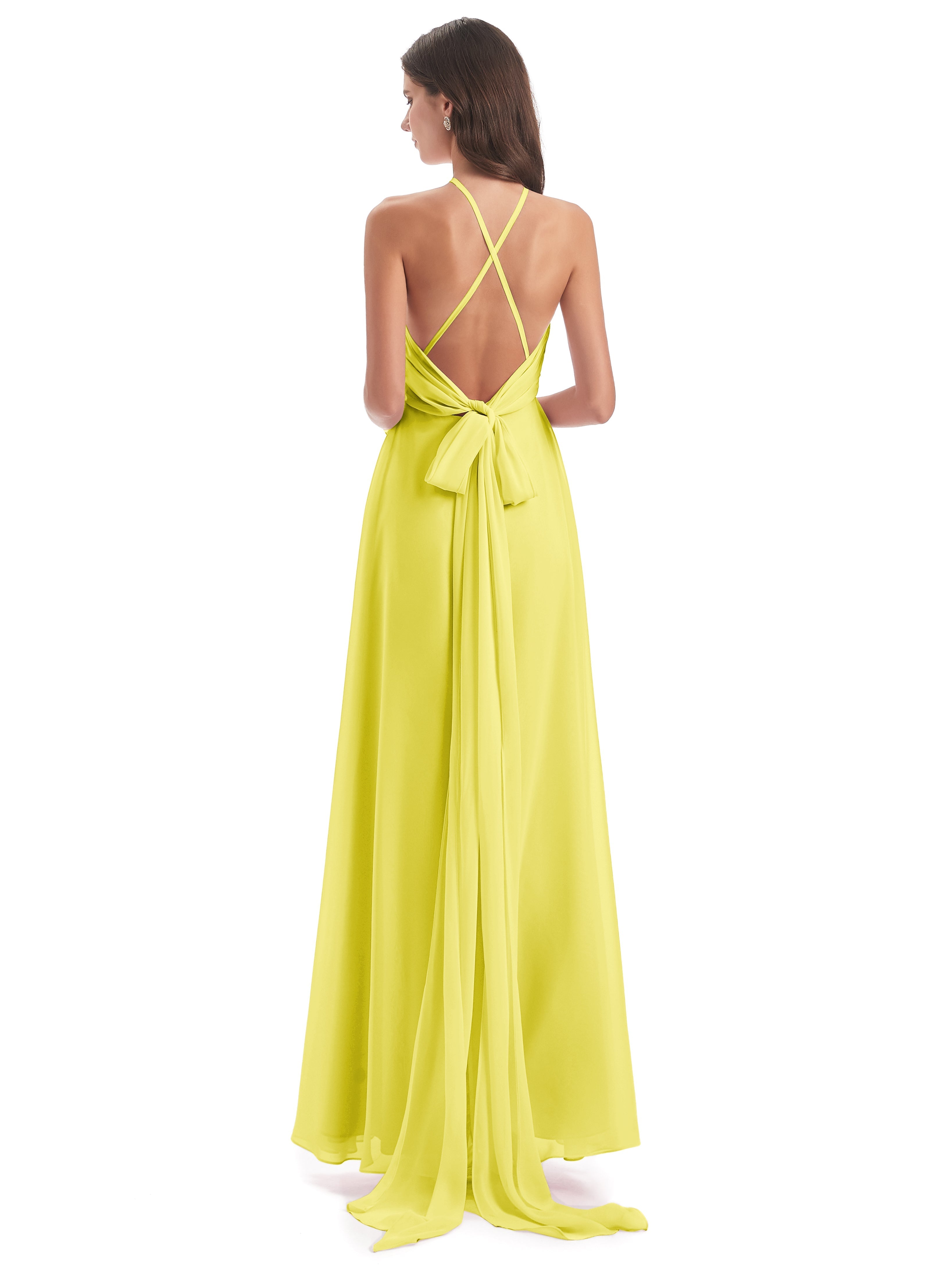 Robes De Demoiselle D'Honneur Citron Dos Nu Licou Fendue Robes Demoiselle D'Honneur
