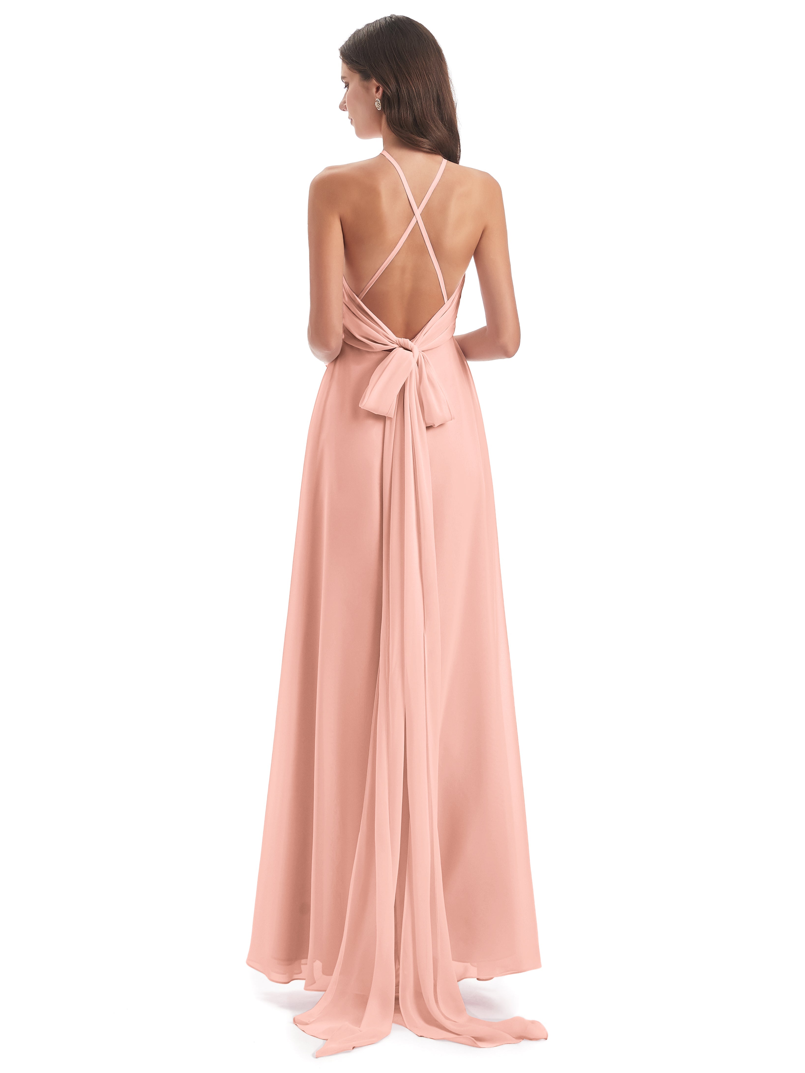 Robe Demoiselle D Honneur Corail Dos Nu Licou Fendue Robes Demoiselle D'Honneur