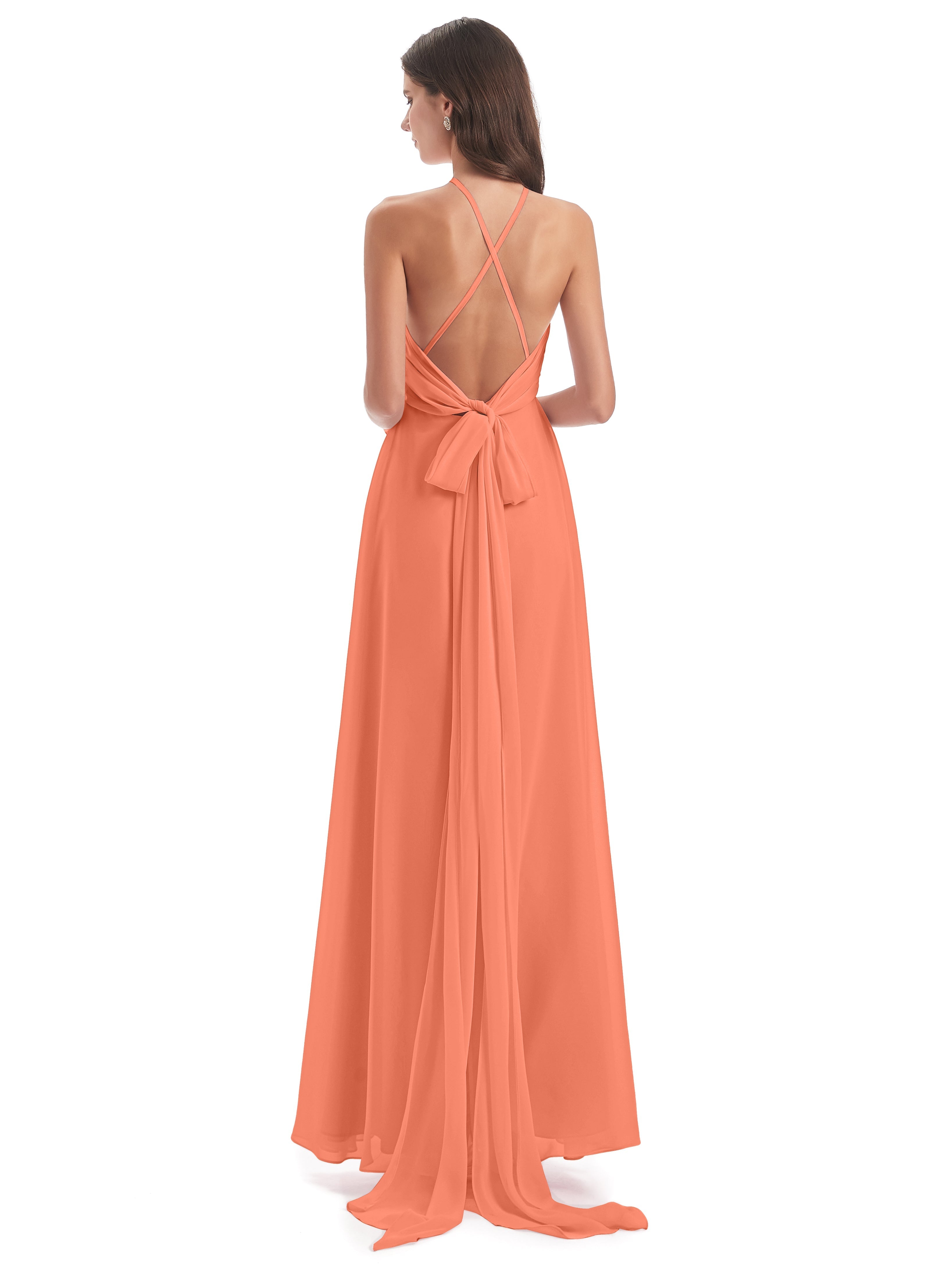 Robes De Demoiselle D'Honneur Coucher De Soleil Dos Nu Licou Fendue Robes Demoiselle D'Honneur