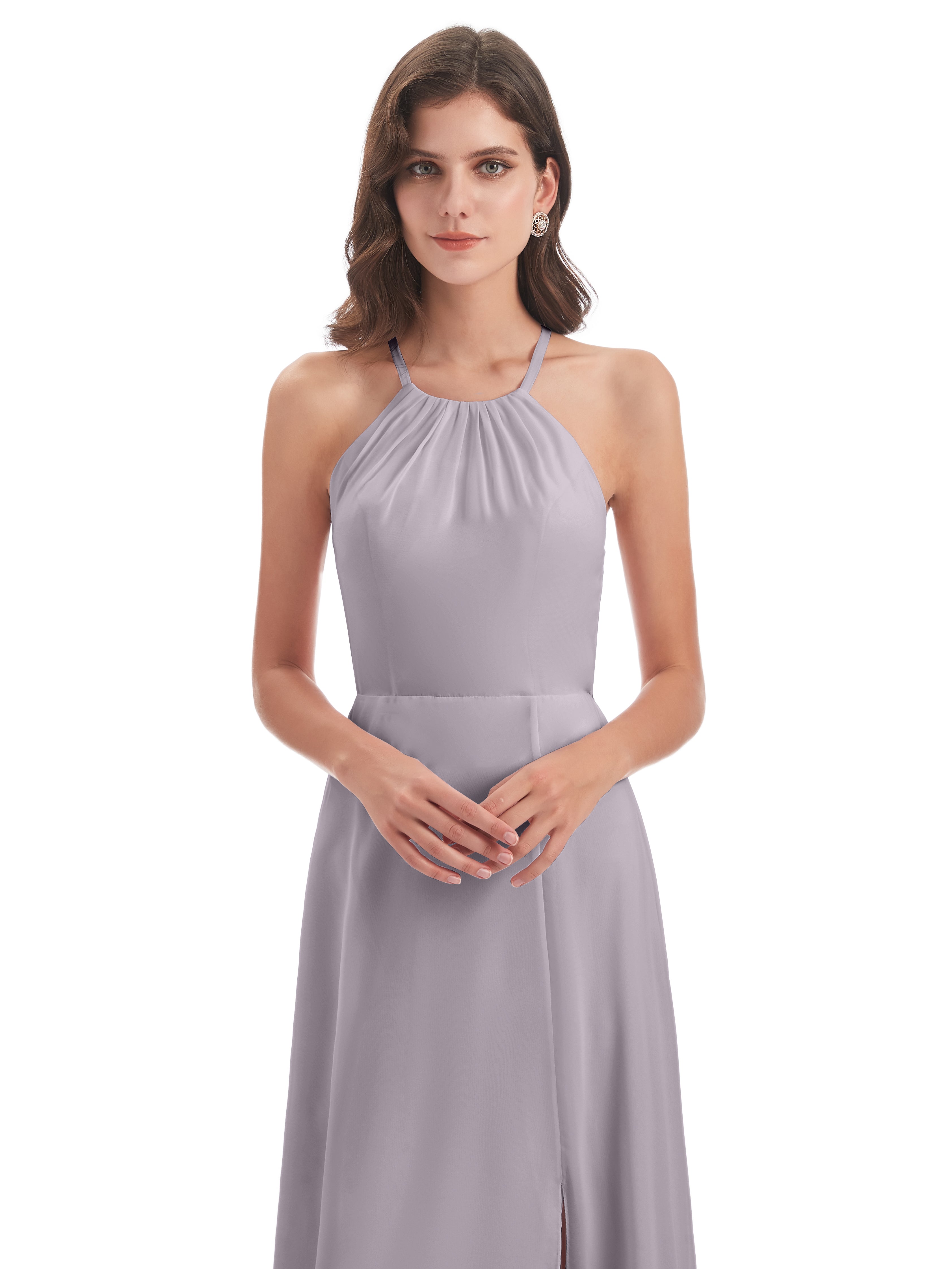 Robes De Demoiselle D'Honneur Couleur Crépuscule Dos Nu Licou Fendue Robes Demoiselle D'Honneur