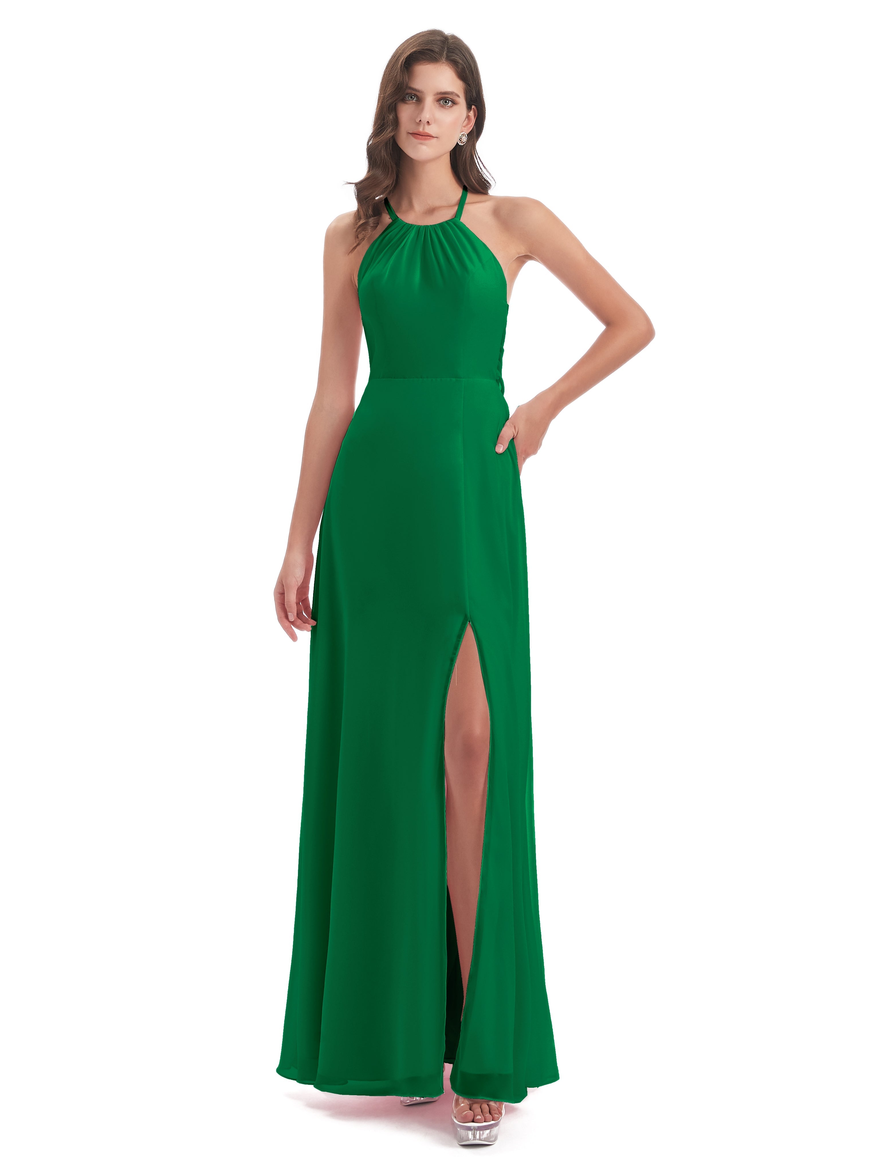 Robe Demoiselle D Honneur Vert Emeraude Dos Nu Licou Fendue Robes Demoiselle D'Honneur