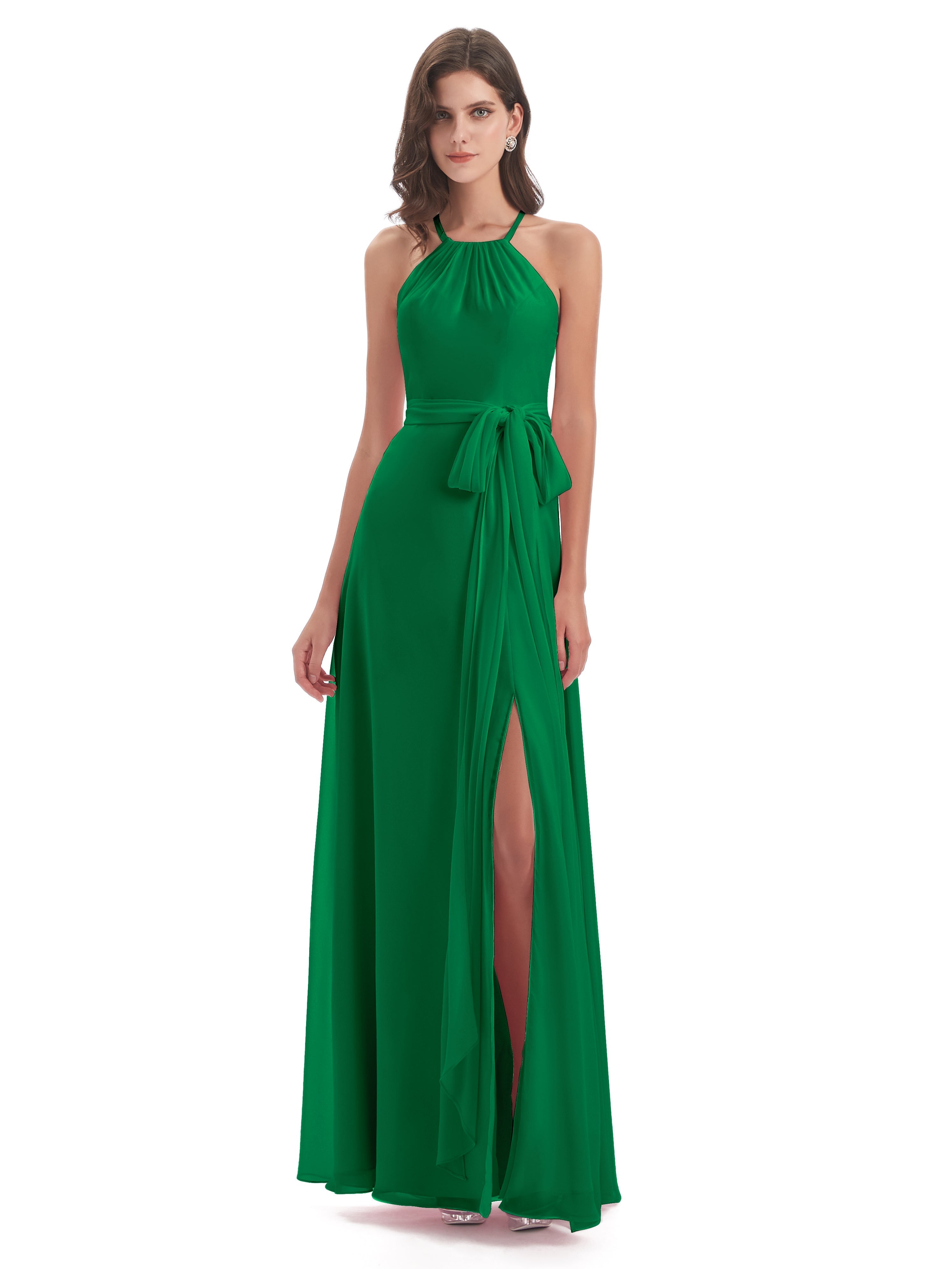 Robe Demoiselle D Honneur Vert Emeraude Dos Nu Licou Fendue Robes Demoiselle D'Honneur