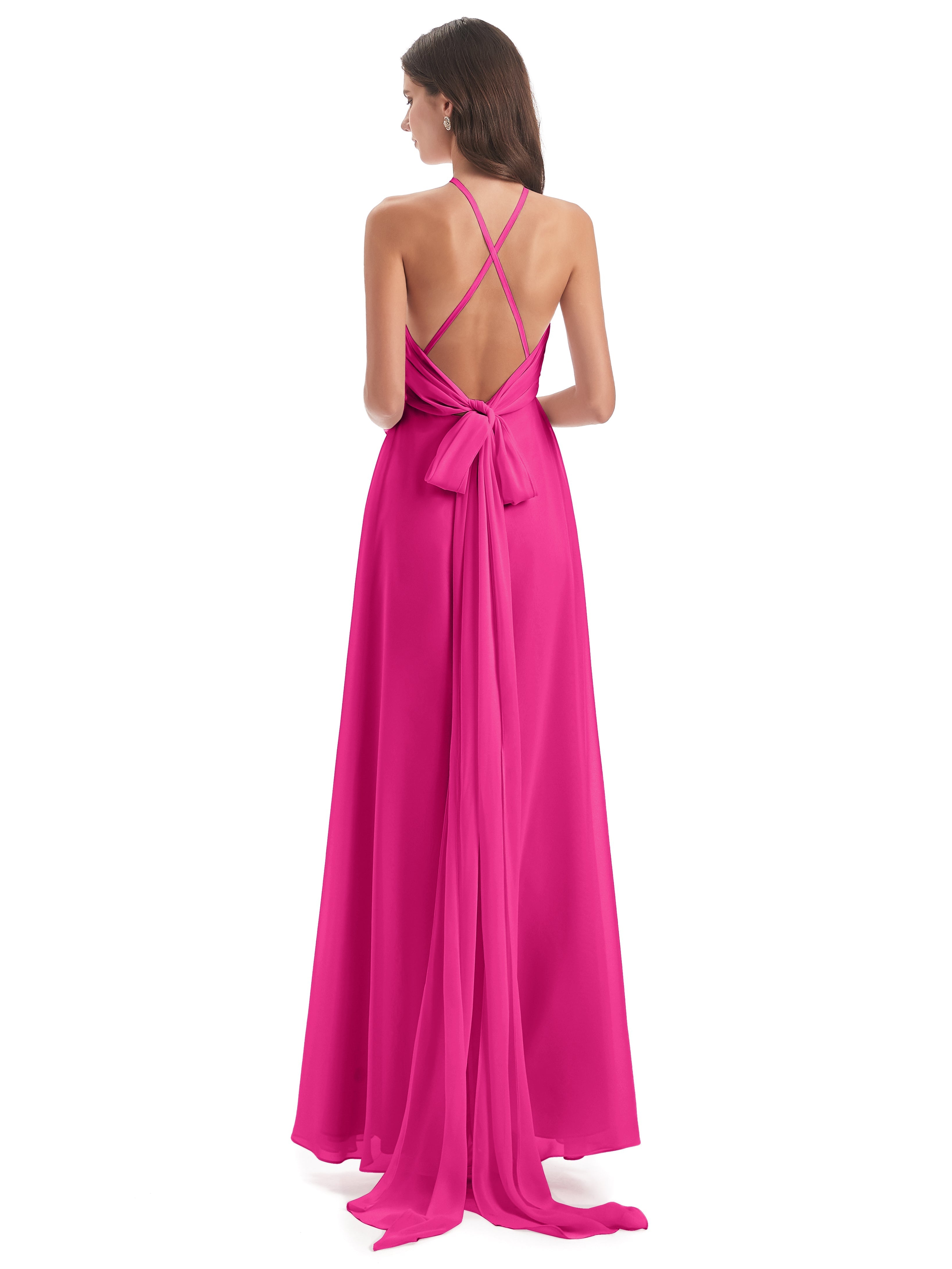 Robe De Demoiselle D Honneur Fuchsia Dos Nu Licou Fendue Robes Demoiselle D'Honneur