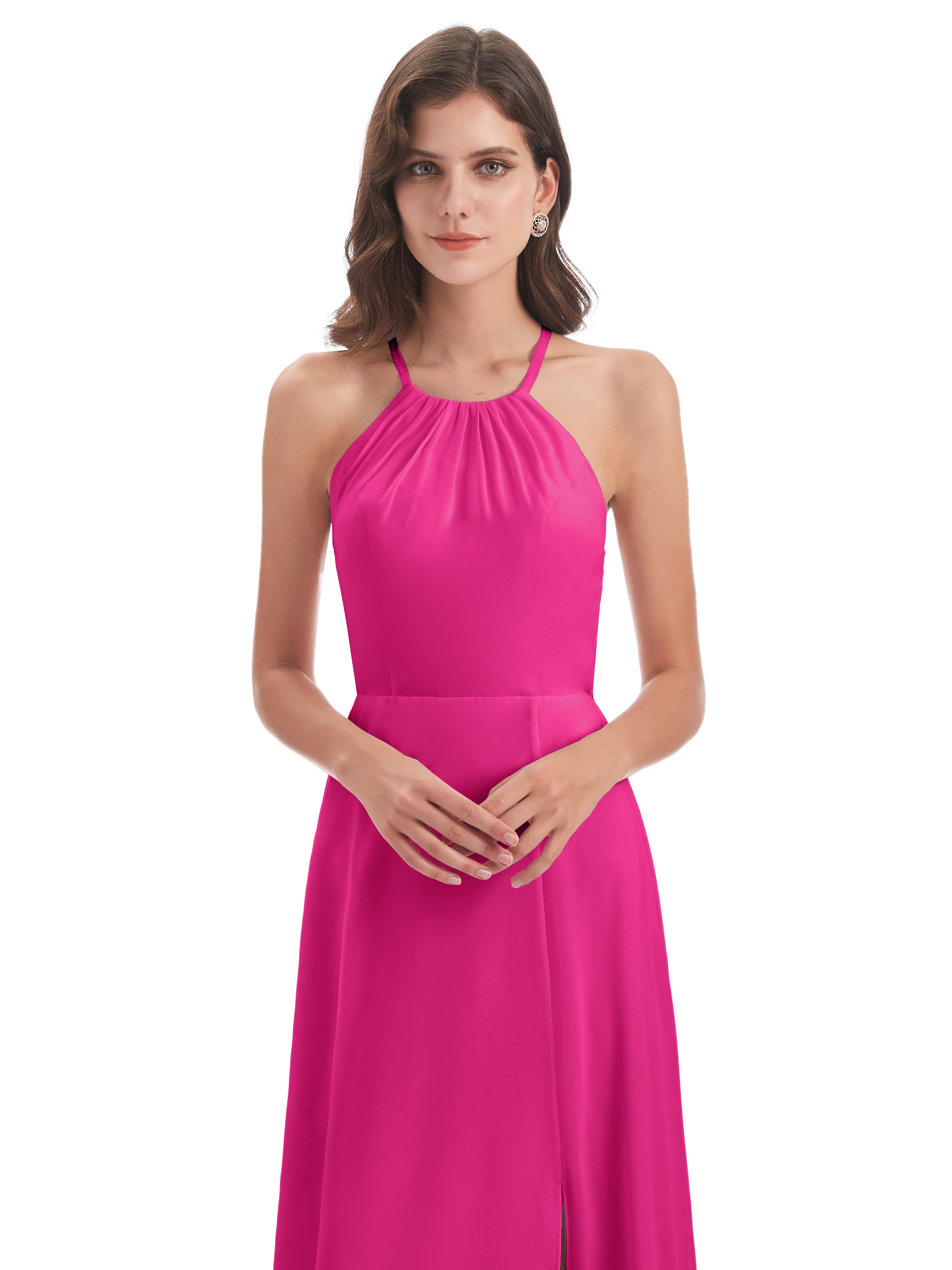 Robe De Demoiselle D Honneur Fuchsia Dos Nu Licou Fendue Robes Demoiselle D'Honneur