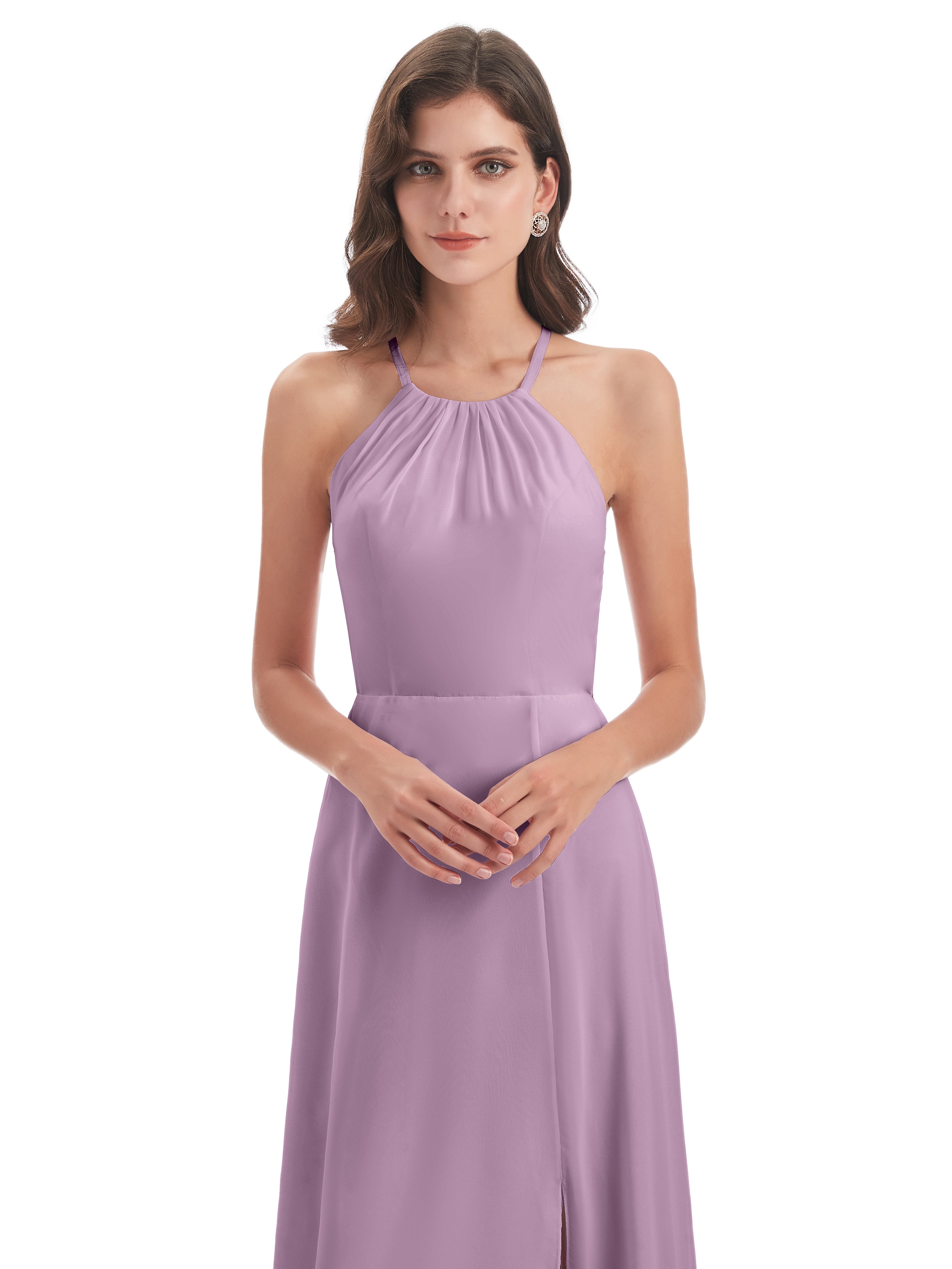 Robes De Demoiselle D'Honneur Glycine Dos Nu Licou Fendue Robes Demoiselle D'Honneur