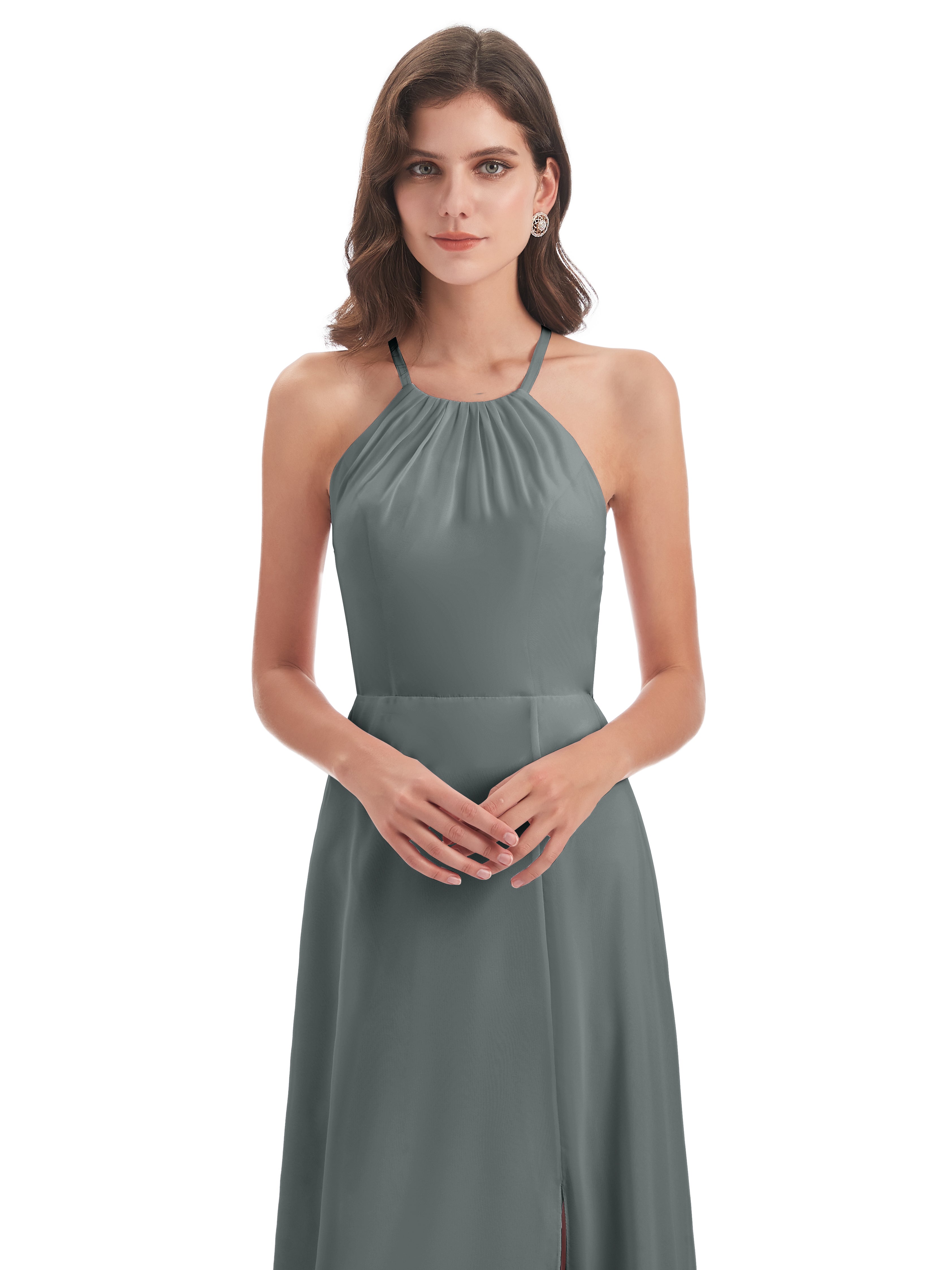 Demoiselle D Honneur Gris Dos Nu Licou Fendue Robes Demoiselle D'Honneur