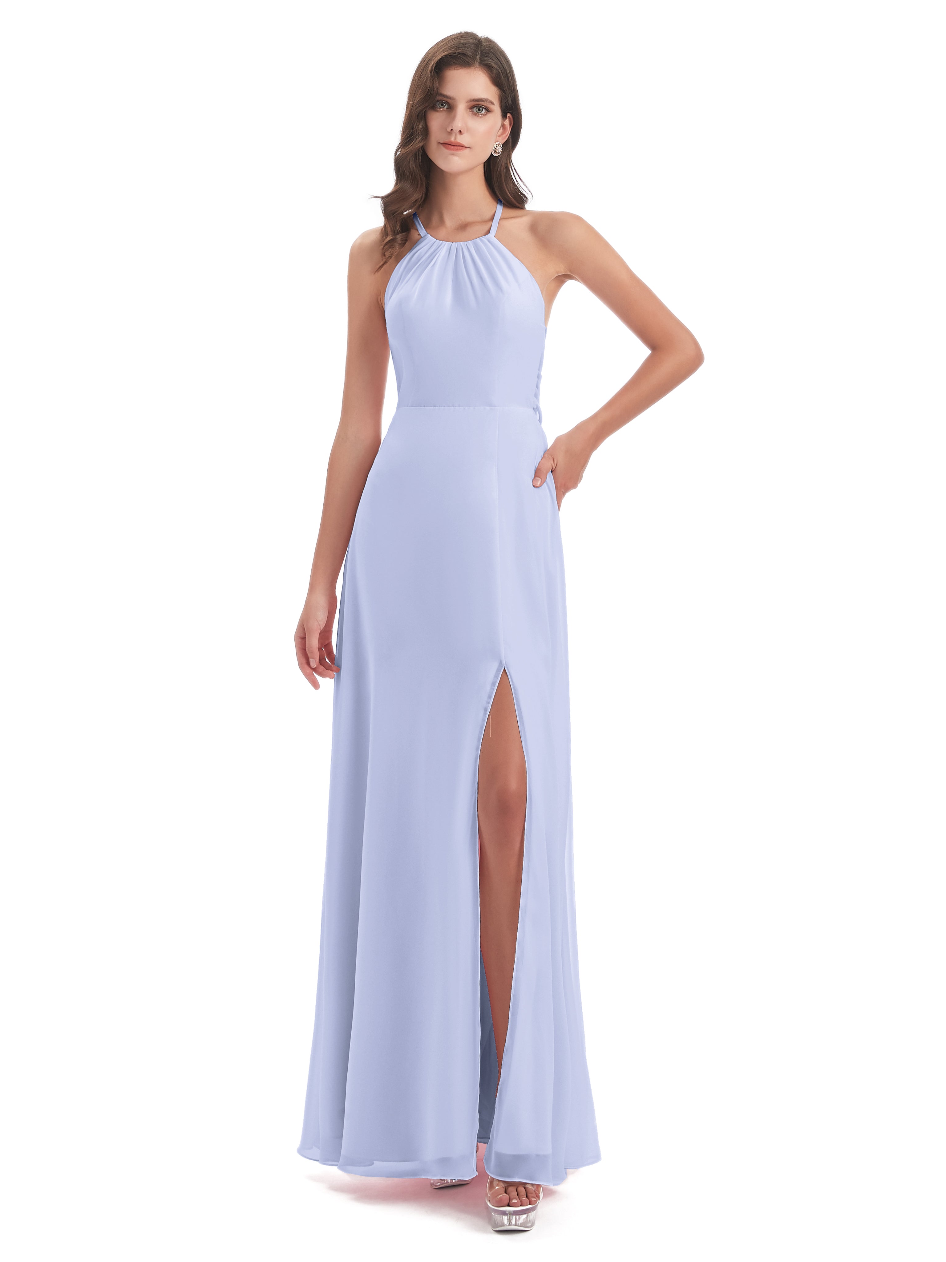 Robe Demoiselle D Honneur Lavande Dos Nu Licou Fendue Robes Demoiselle D'Honneur