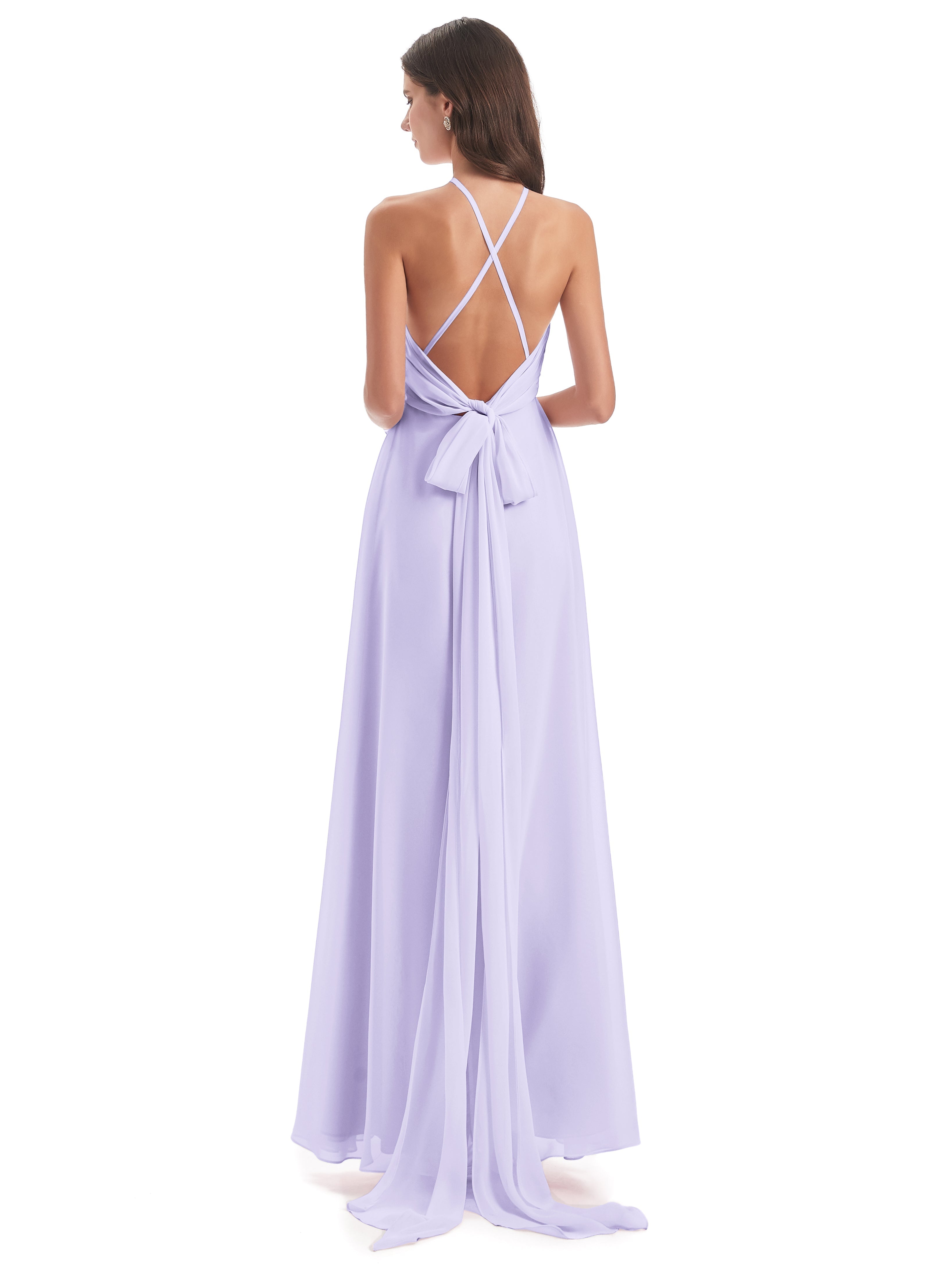 Demoiselle Robe Lilas Dos Nu Licou Fendue Robes Demoiselle D'Honneur