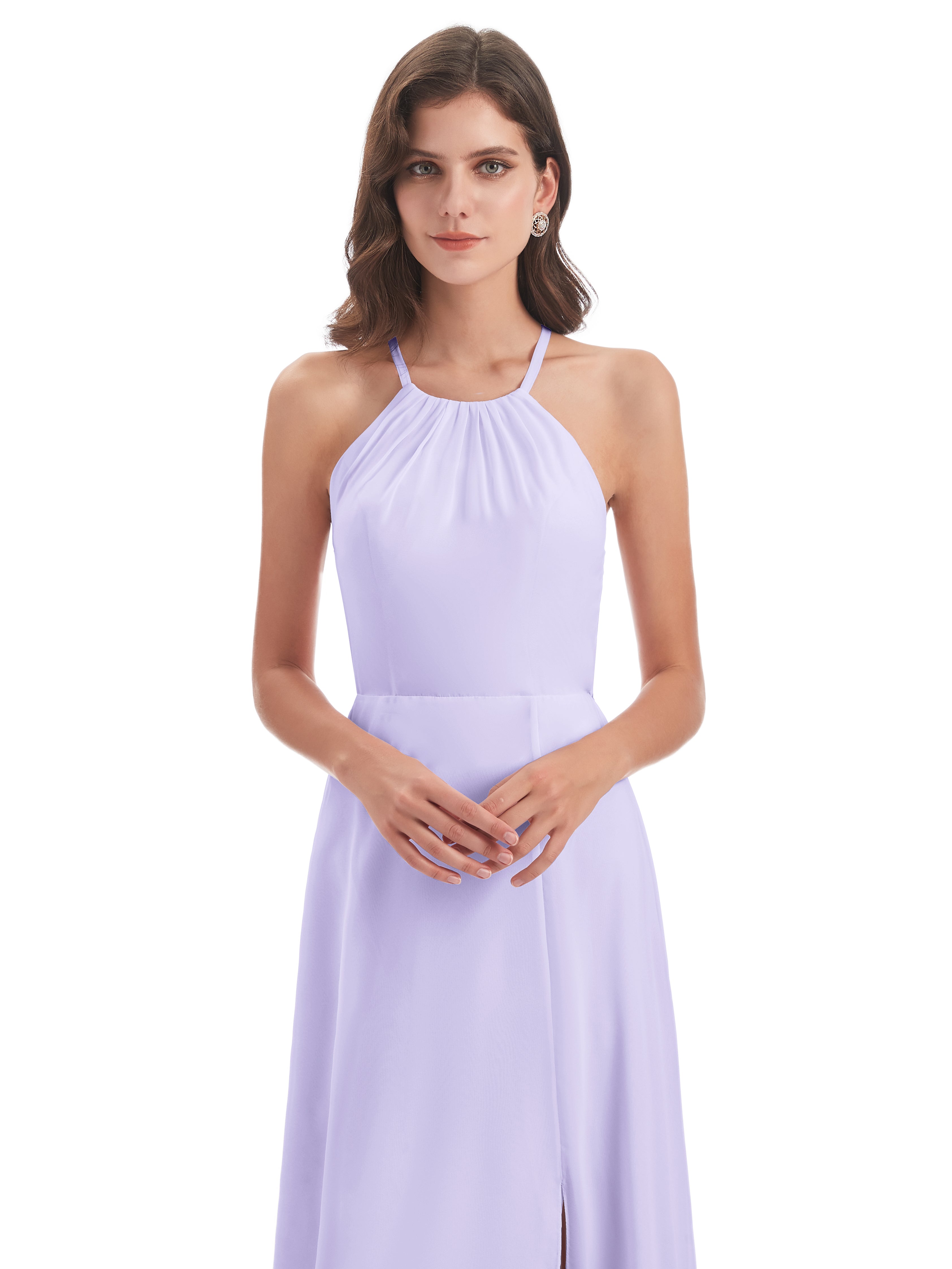 Demoiselle Robe Lilas Dos Nu Licou Fendue Robes Demoiselle D'Honneur