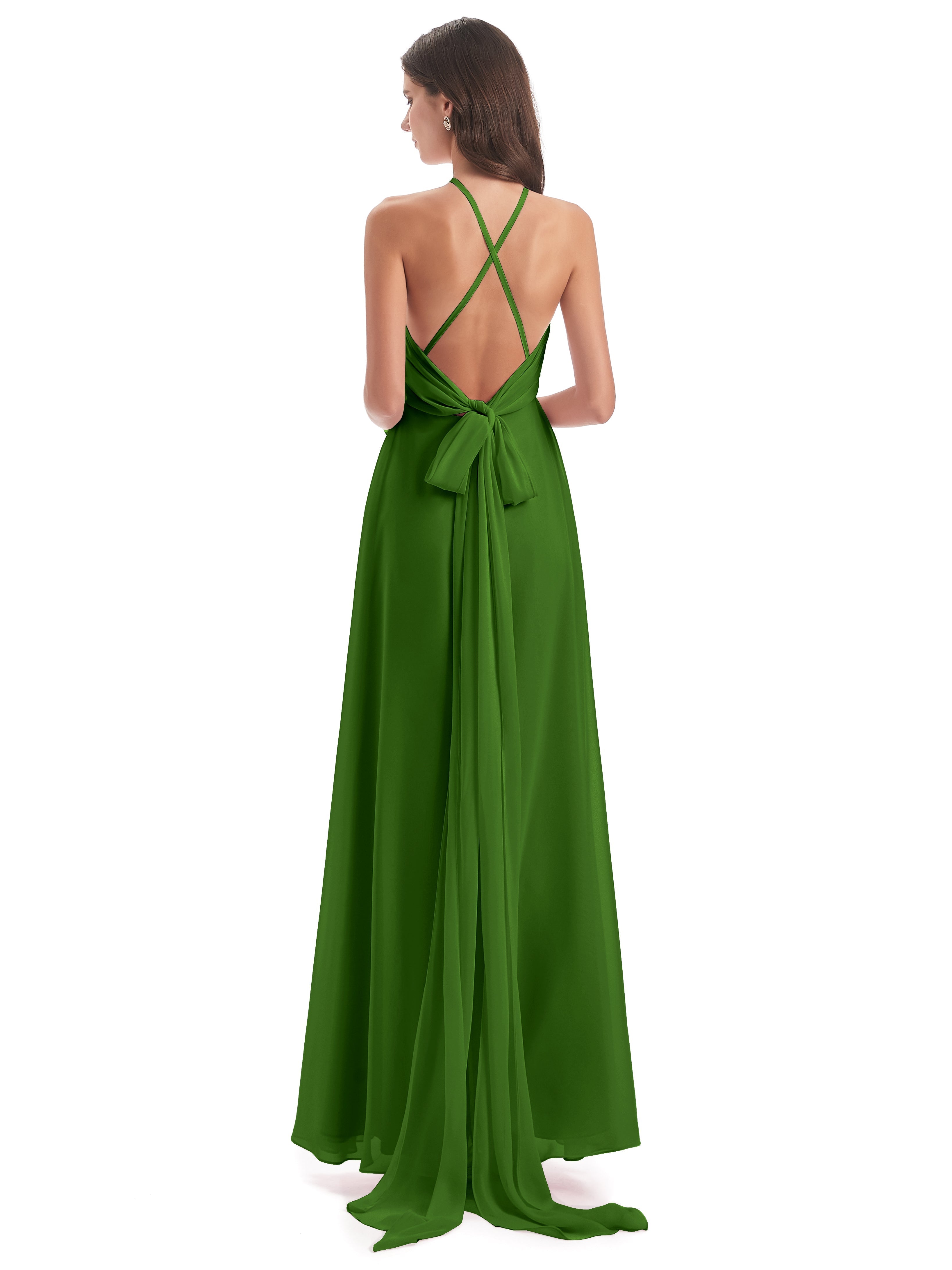 Robes De Demoiselle D'Honneur Vert Mousse Dos Nu Licou Fendue Robes Demoiselle D'Honneur