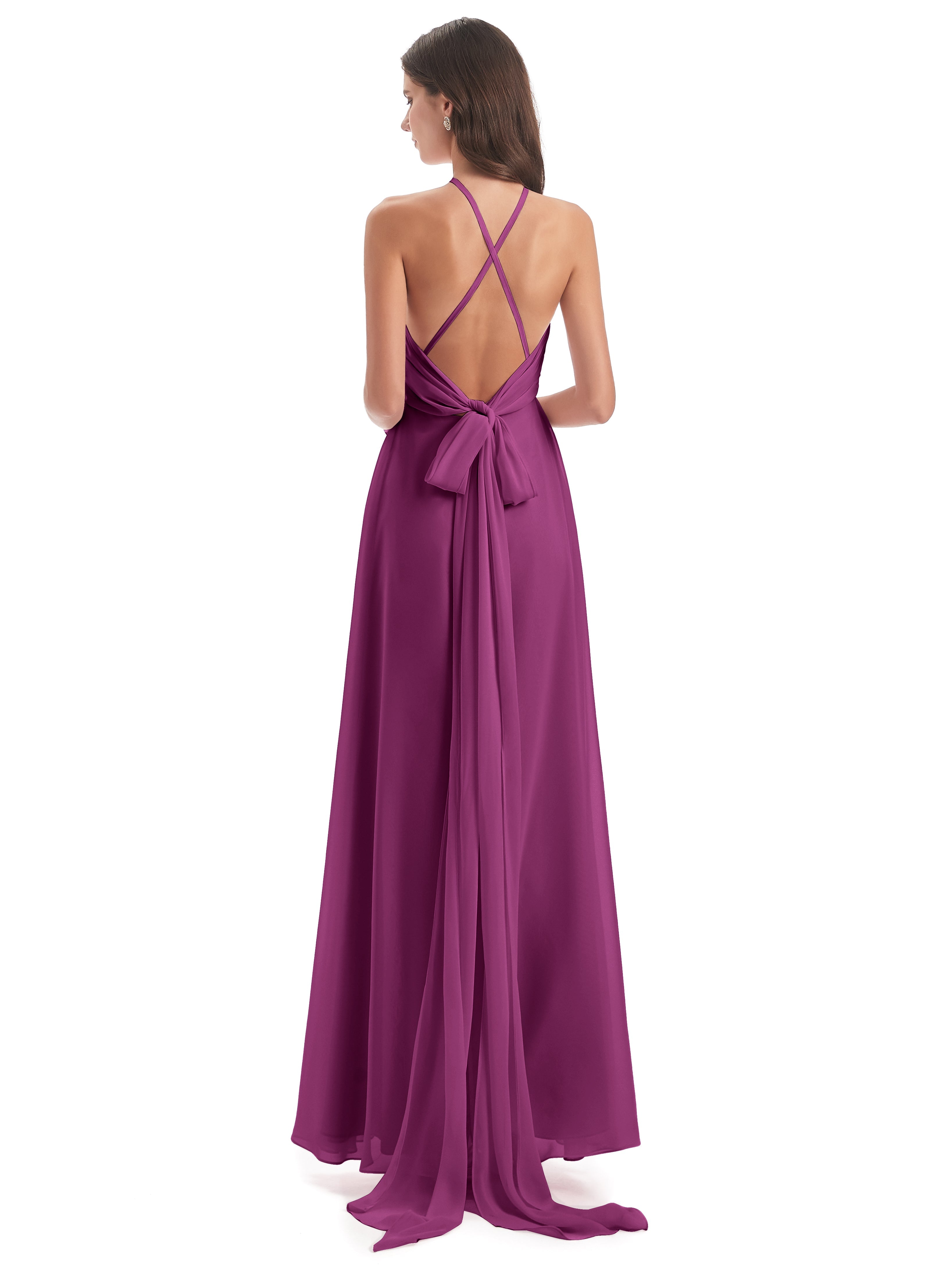 Robes De Demoiselle D'Honneur Orchidée Dos Nu Licou Fendue Robes Demoiselle D'Honneur