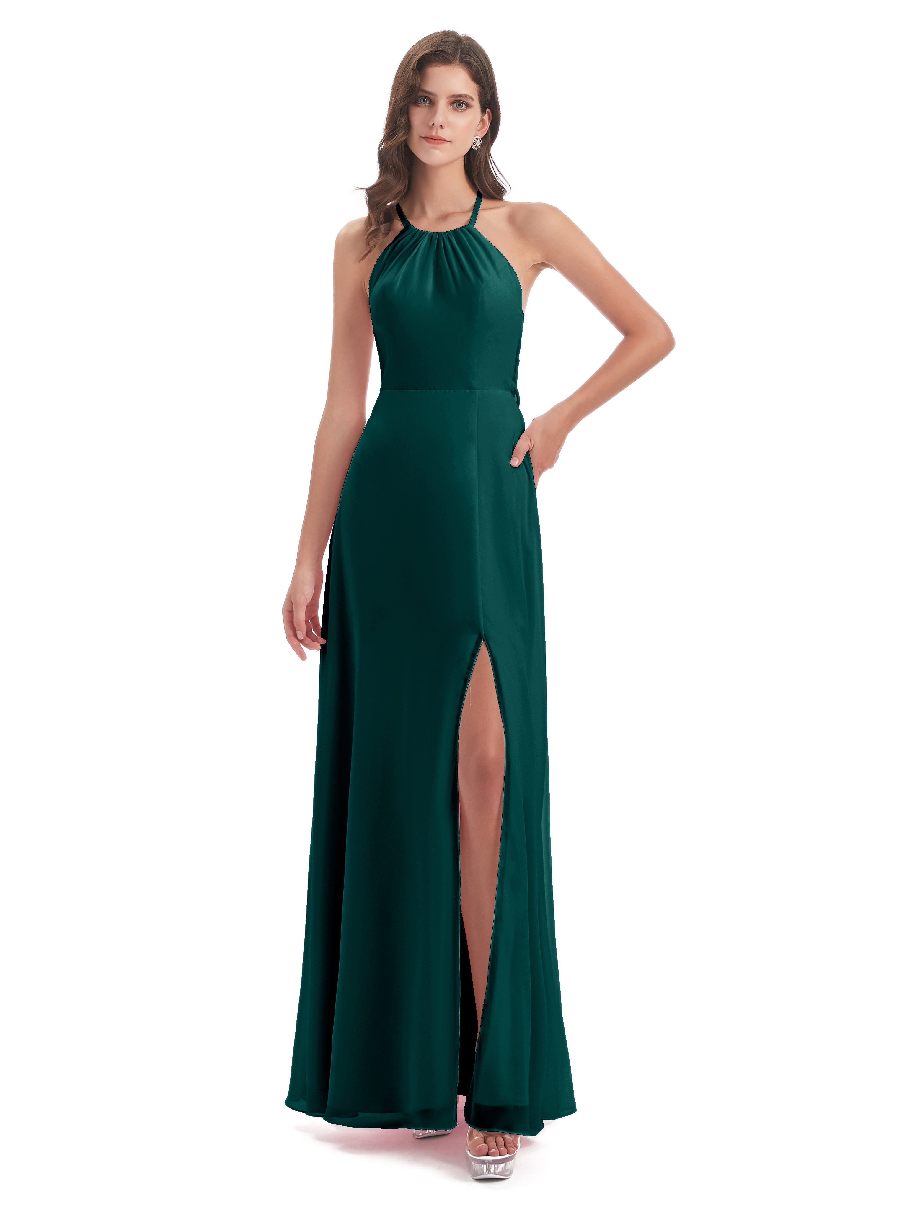 Robes De Demoiselle D'Honneur De Paon Dos Nu Licou Fendue Robes Demoiselle D'Honneur