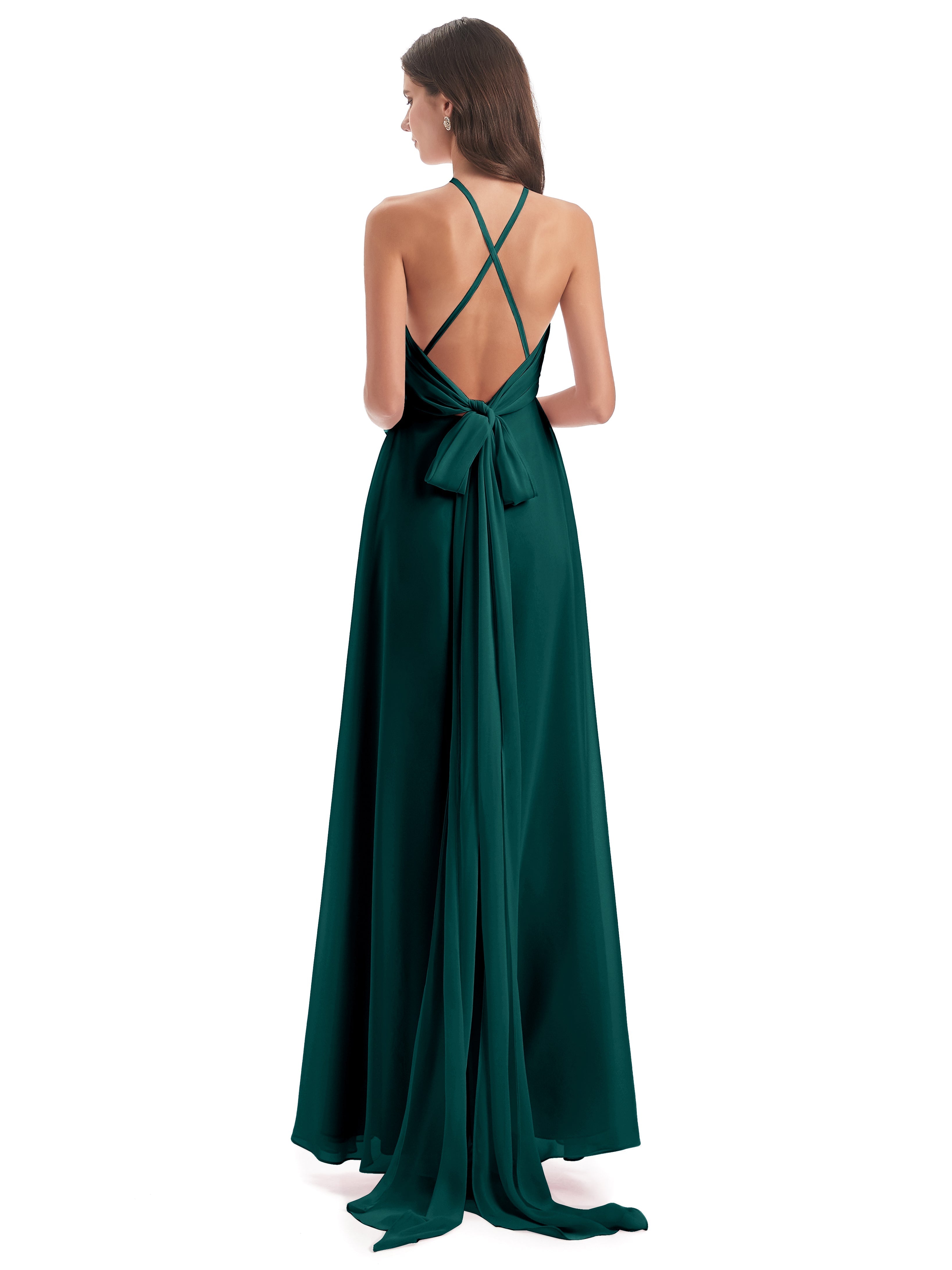 Robes De Demoiselle D'Honneur De Paon Dos Nu Licou Fendue Robes Demoiselle D'Honneur