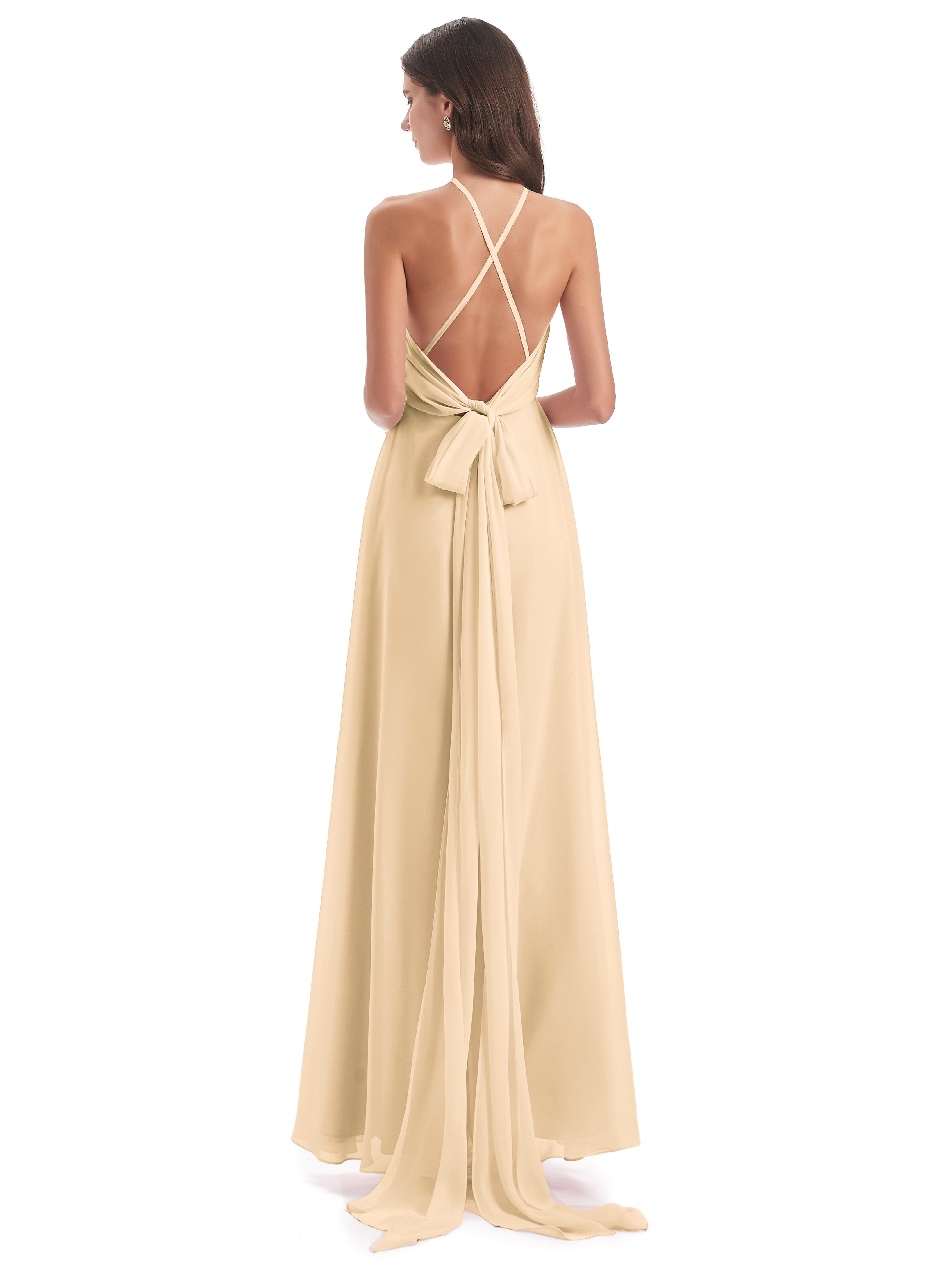Robe De Demoiselle D Honneur Peche Dos Nu Licou Fendue Robes Demoiselle D'Honneur