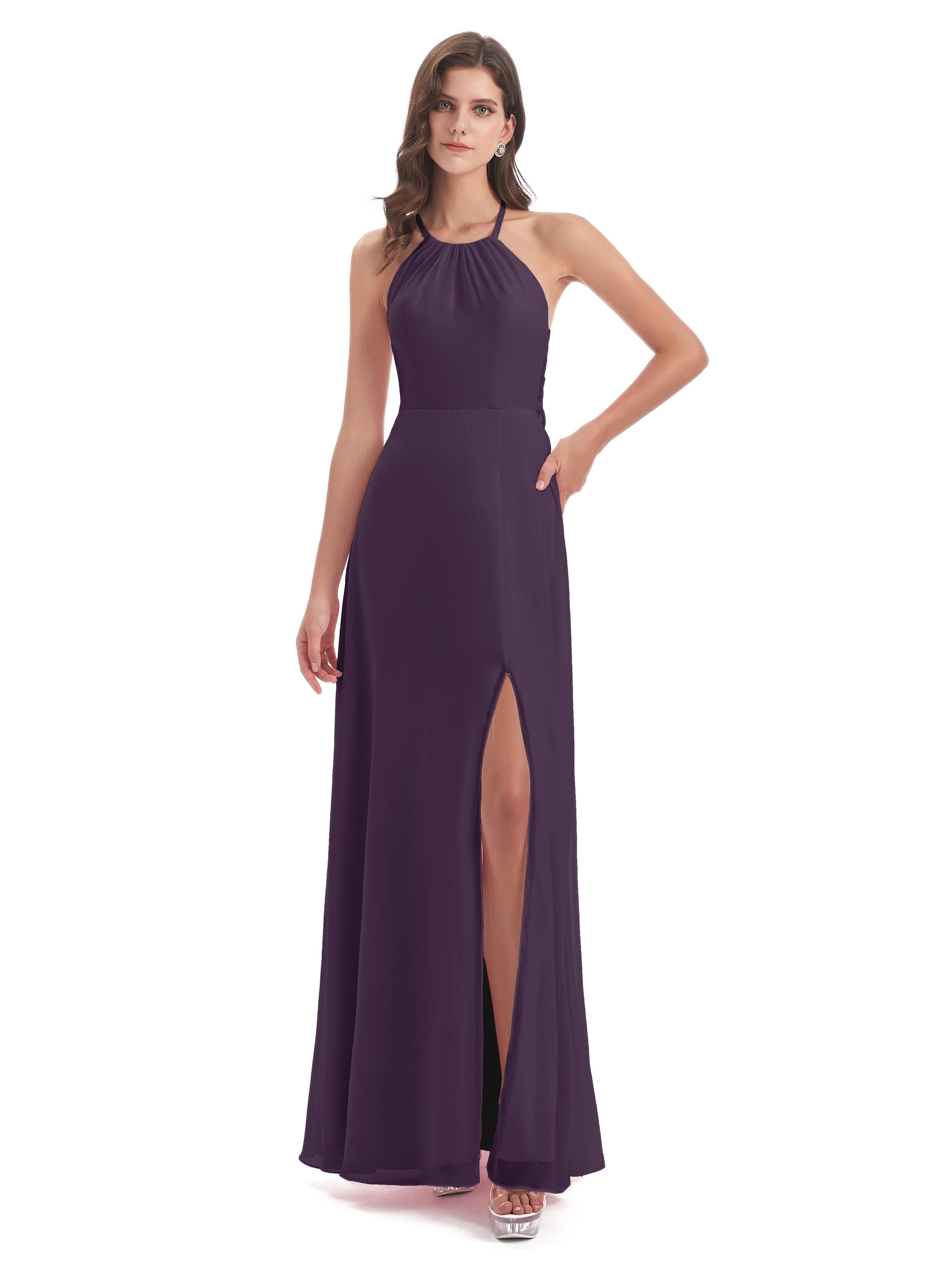 Robe Demoiselle D Honneur Plume Dos Nu Licou Fendue Robes Demoiselle D'Honneur