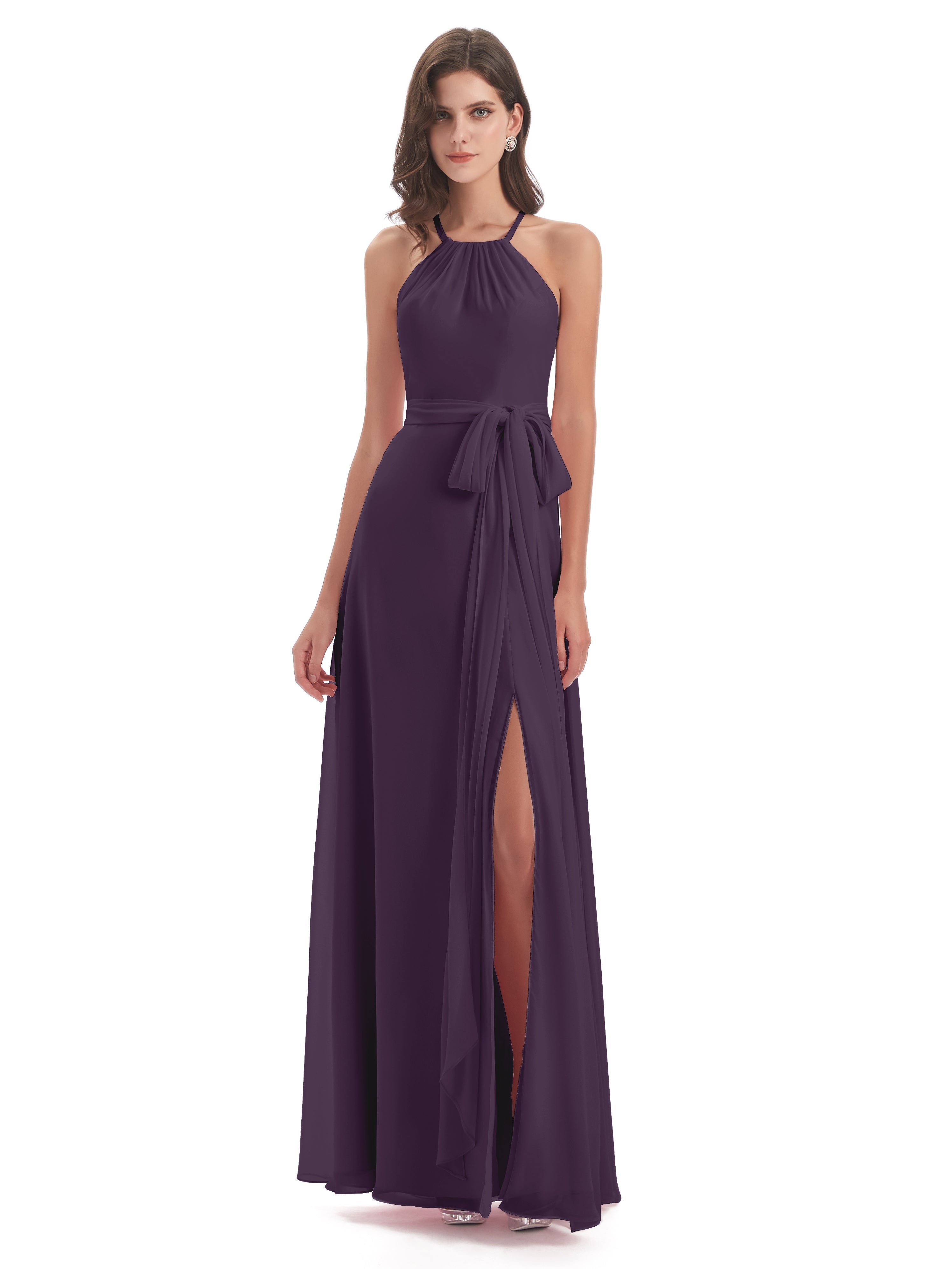 Robe Demoiselle D Honneur Plume Dos Nu Licou Fendue Robes Demoiselle D'Honneur